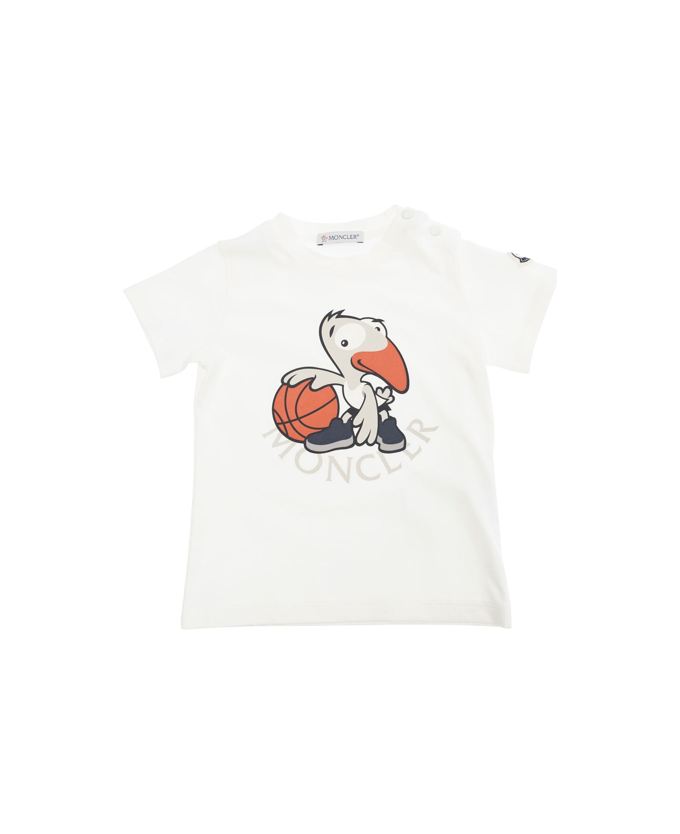 Moncler White T-shirt With Front Print And Logo Patch In Cotton Baby - White