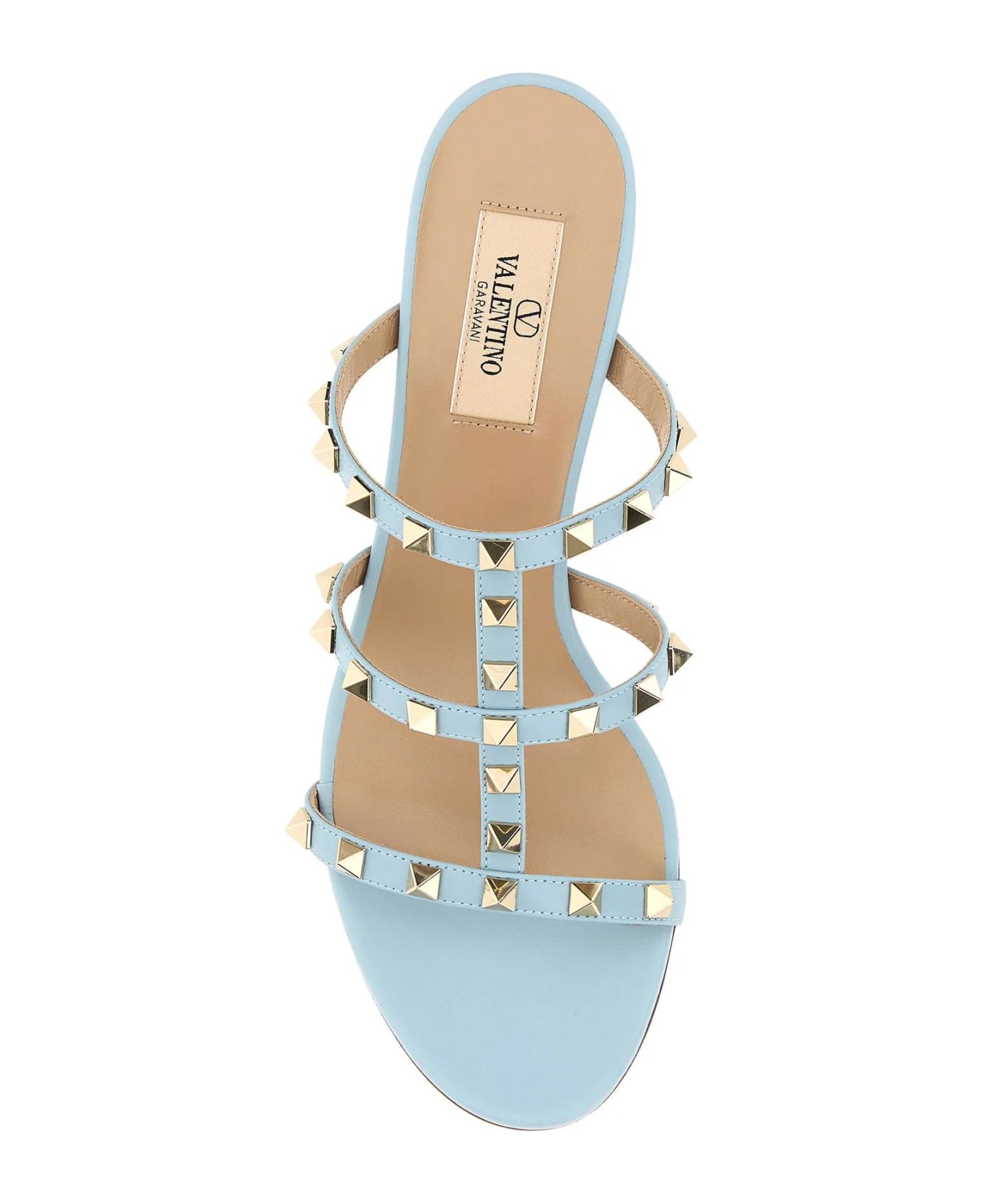 Valentino Garavani Leather Rockstud Mules - BLUPORCELLANA