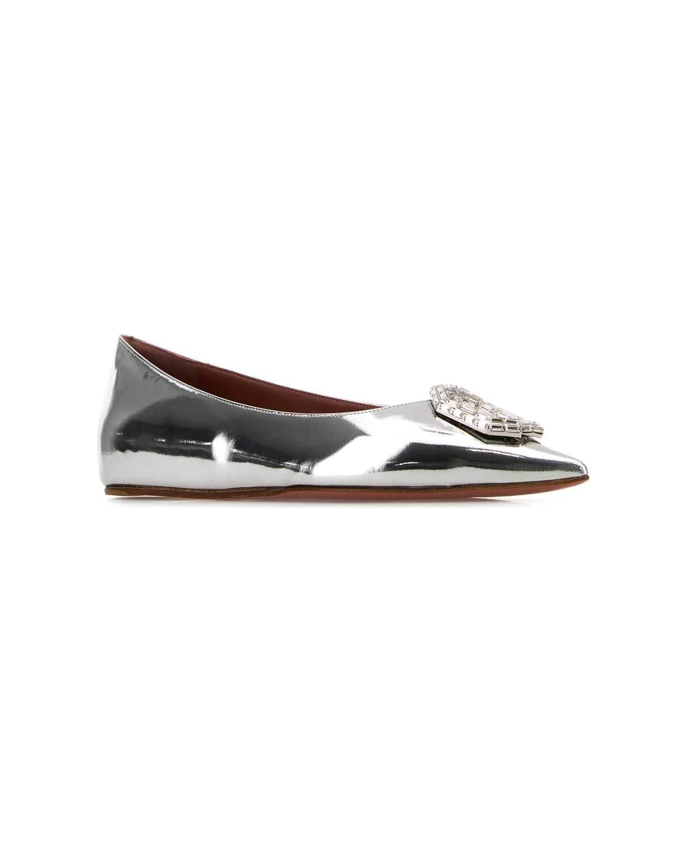 Amina Muaddi Silver Leather Camelia Ballerinas - SILVERWHITE