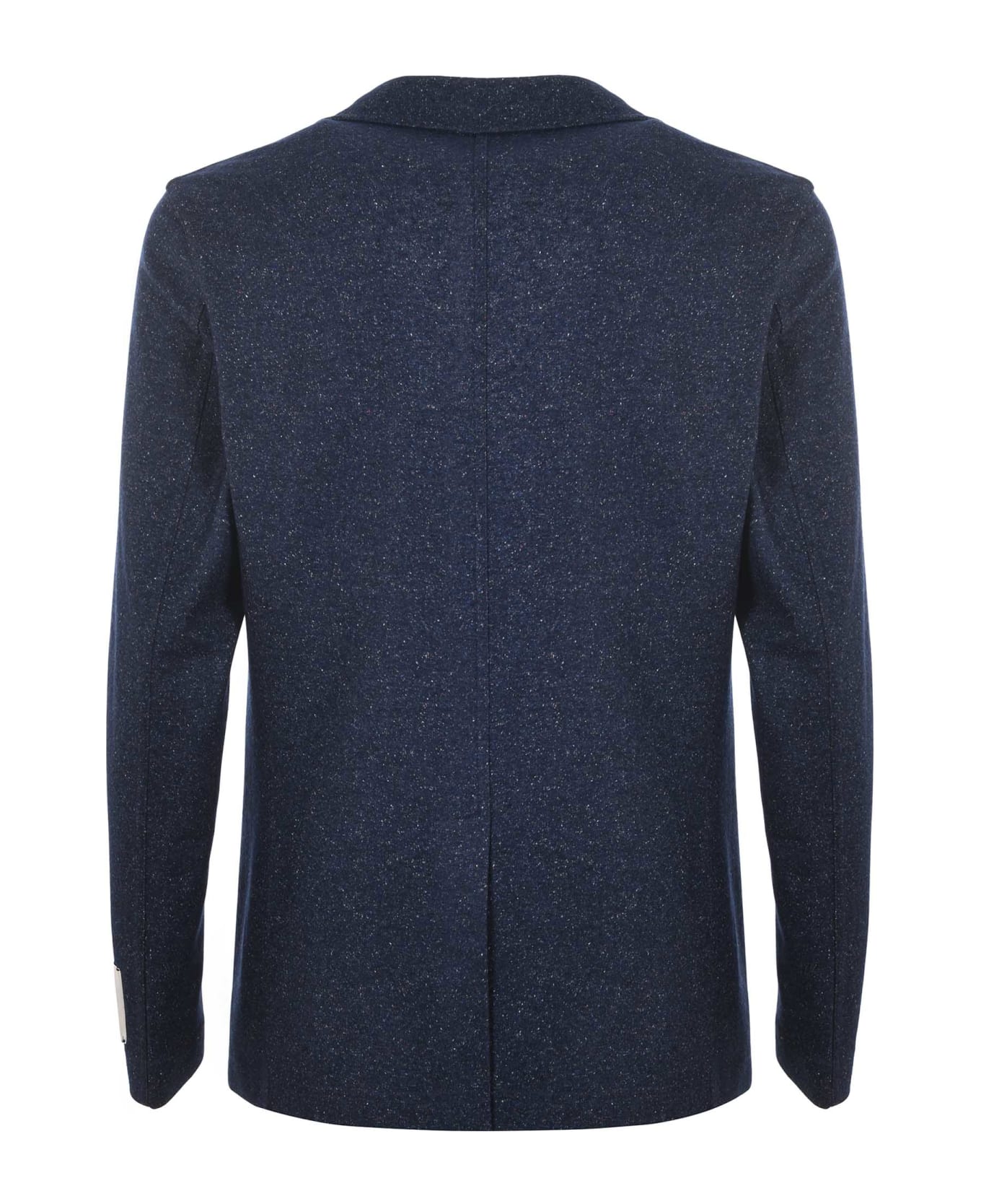 Paoloni Jacket In Knitted Wool And Silk - Blu melange