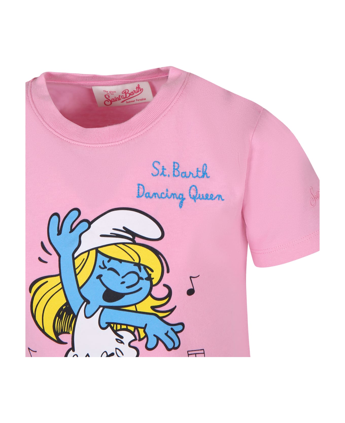 MC2 Saint Barth Pink T-shirt For Girl With Smurfette Print - Pink