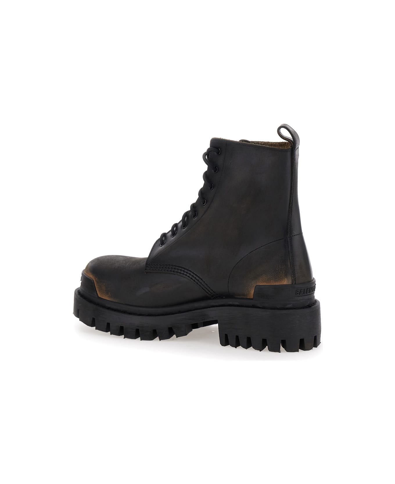 Balenciaga Black Ankle Boots With Embossed Logo And Distressed Effect In Leather Man - Black