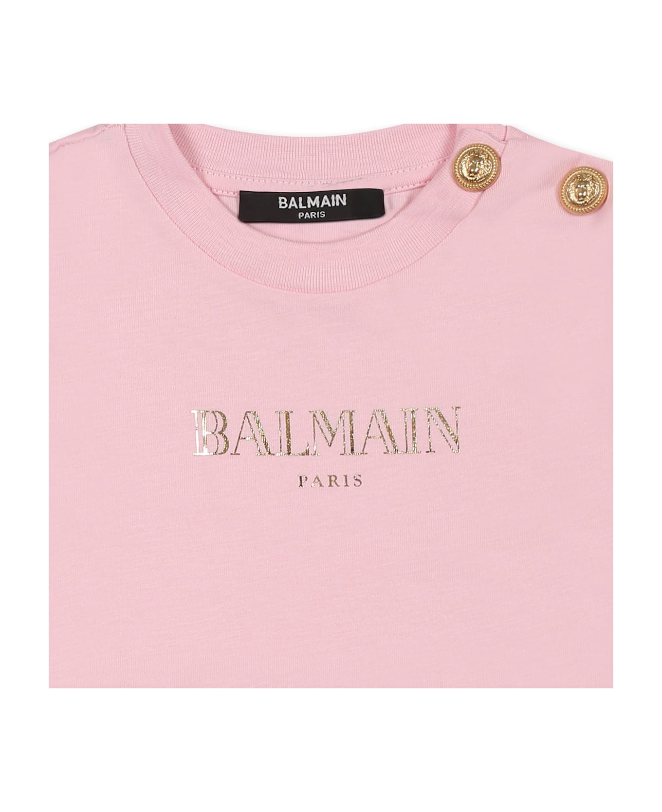 Balmain Pink T-shirt For Baby Girl With Gold Logo - Pink