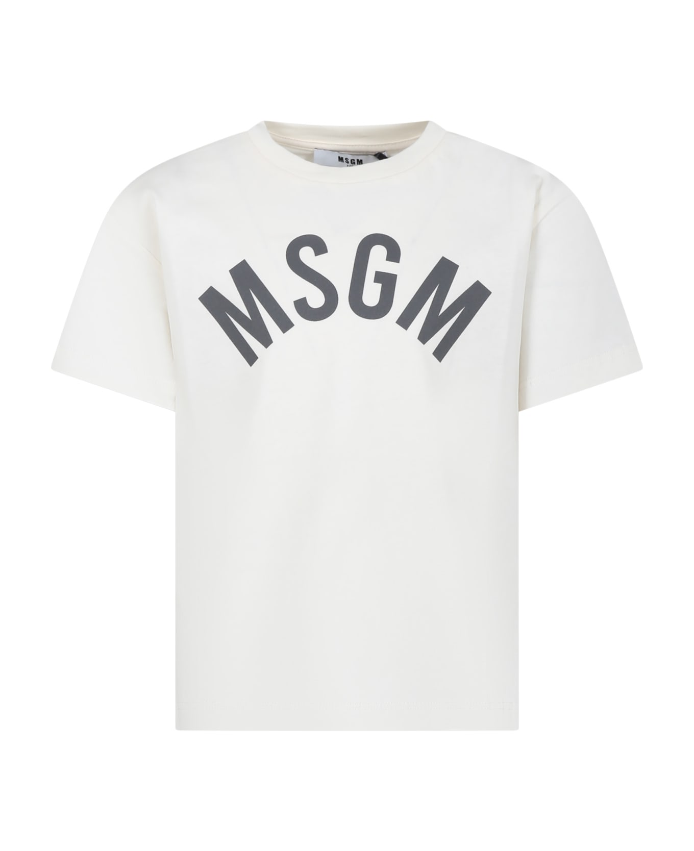 MSGM Ivory T-shirt For Boy With Logo - Ivory Tシャツ＆ポロシャツ