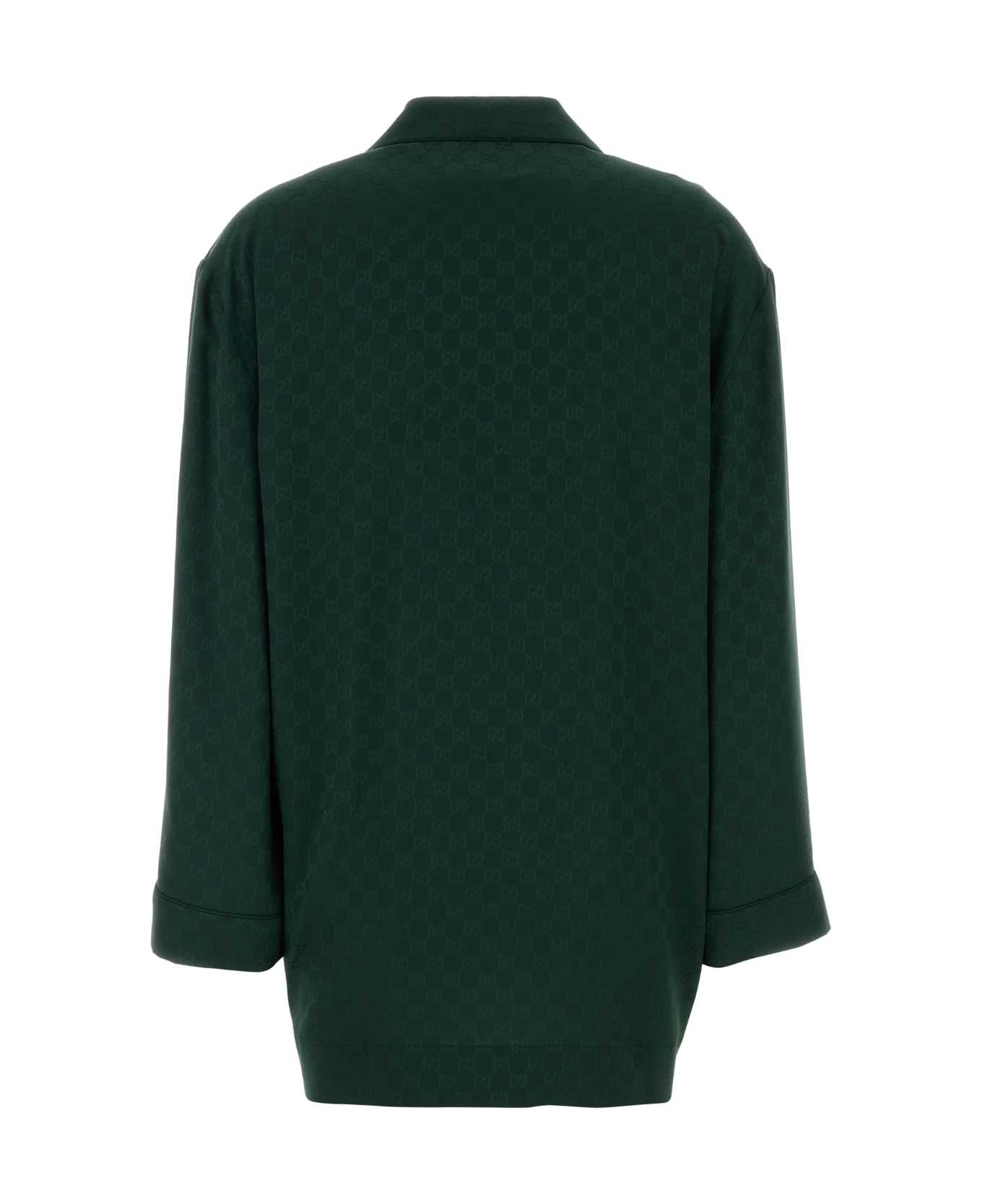 Gucci Bottle Green Gg Silk Shirt - GREEN シャツ