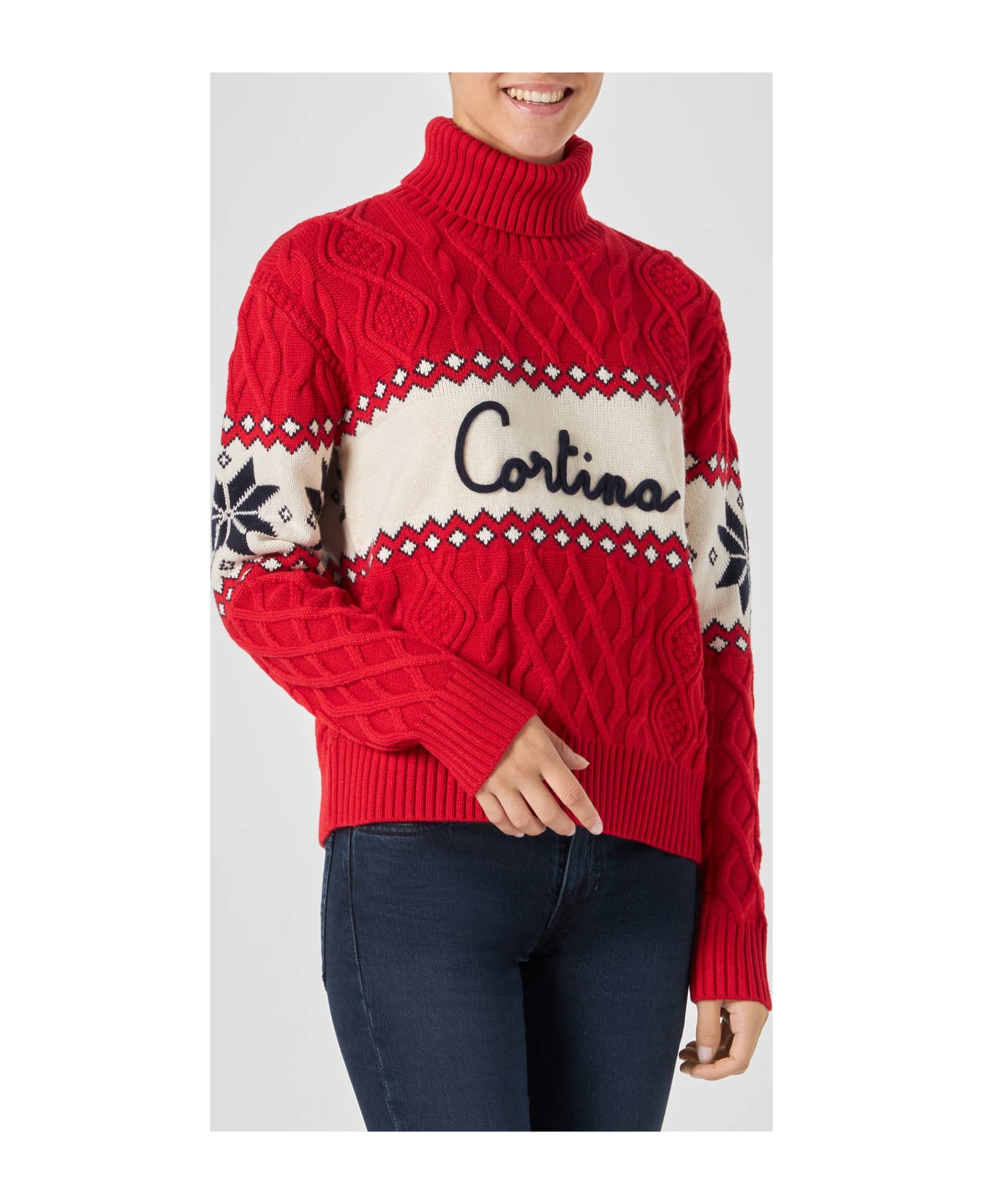 MC2 Saint Barth Woman Half-turtleneck Sweater With Cortina Lettering - RED