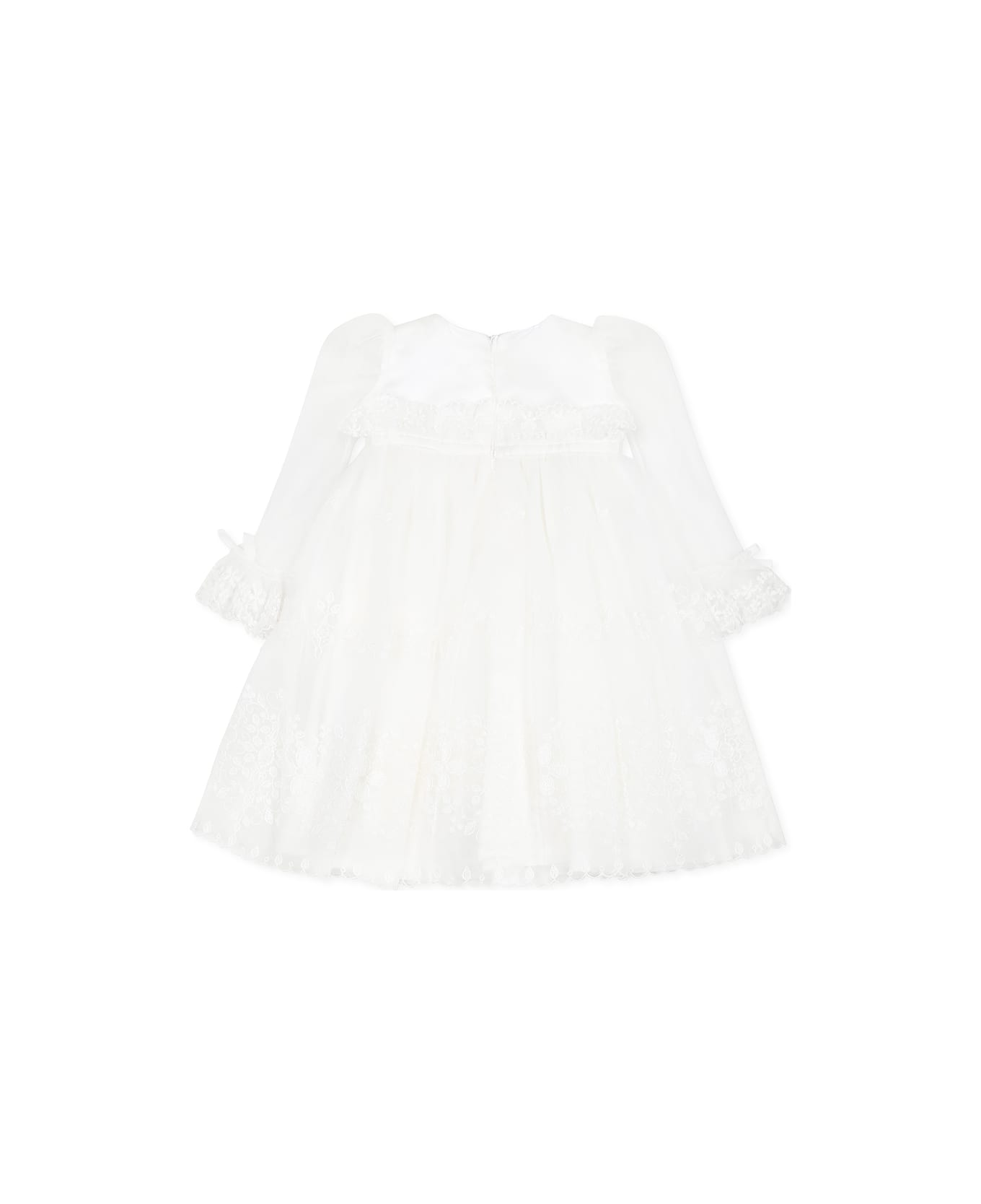 Monnalisa White Dress For Baby Girl With Embroidery - White