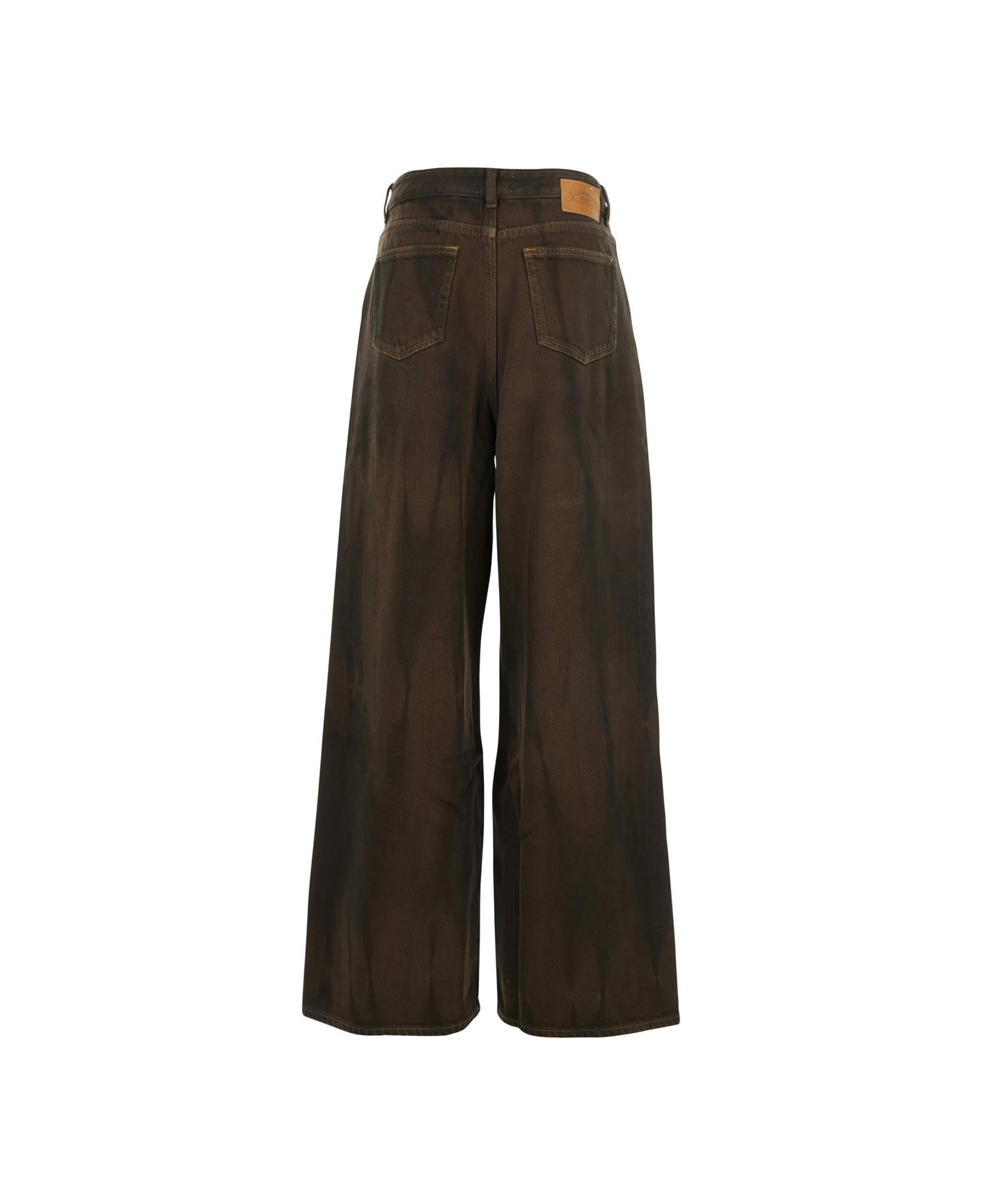Ganni Brown Denim Wide-leg Jeans - CHICORYCOFFEE