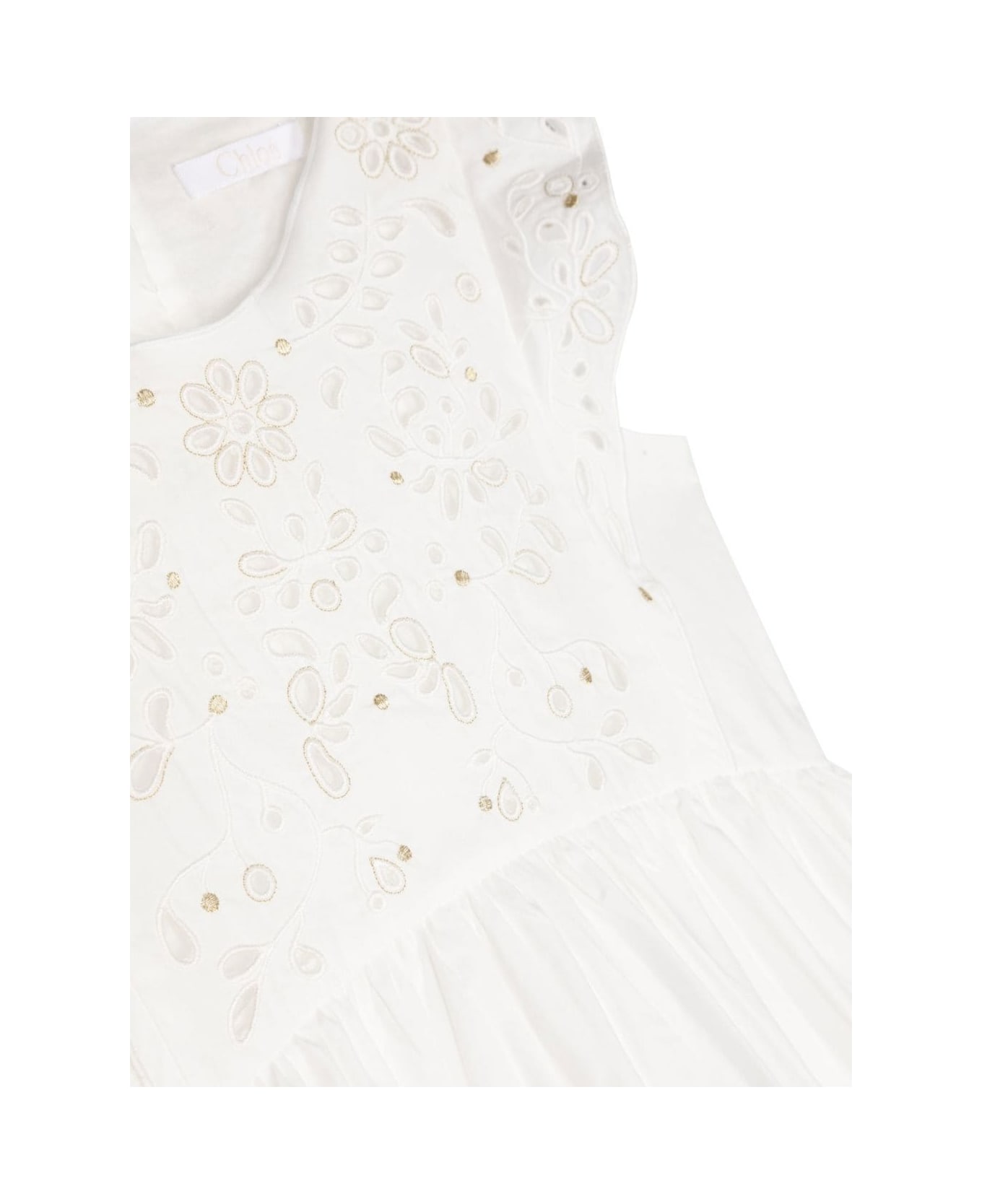 Chloé White Sleeveless Dress With Floreal Embroidery In Cotton Girl - White ワンピース＆ドレス