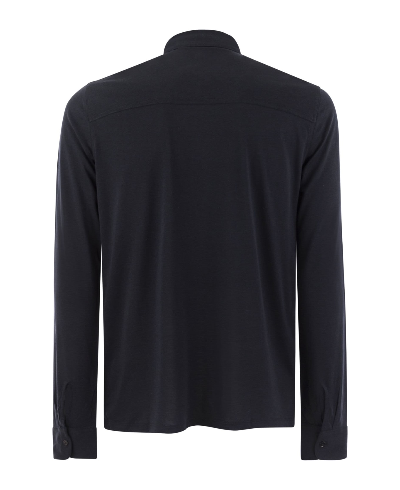 Majestic Filatures Long-sleeved Shirt In Lyocell And Cotton - Blue Marine
