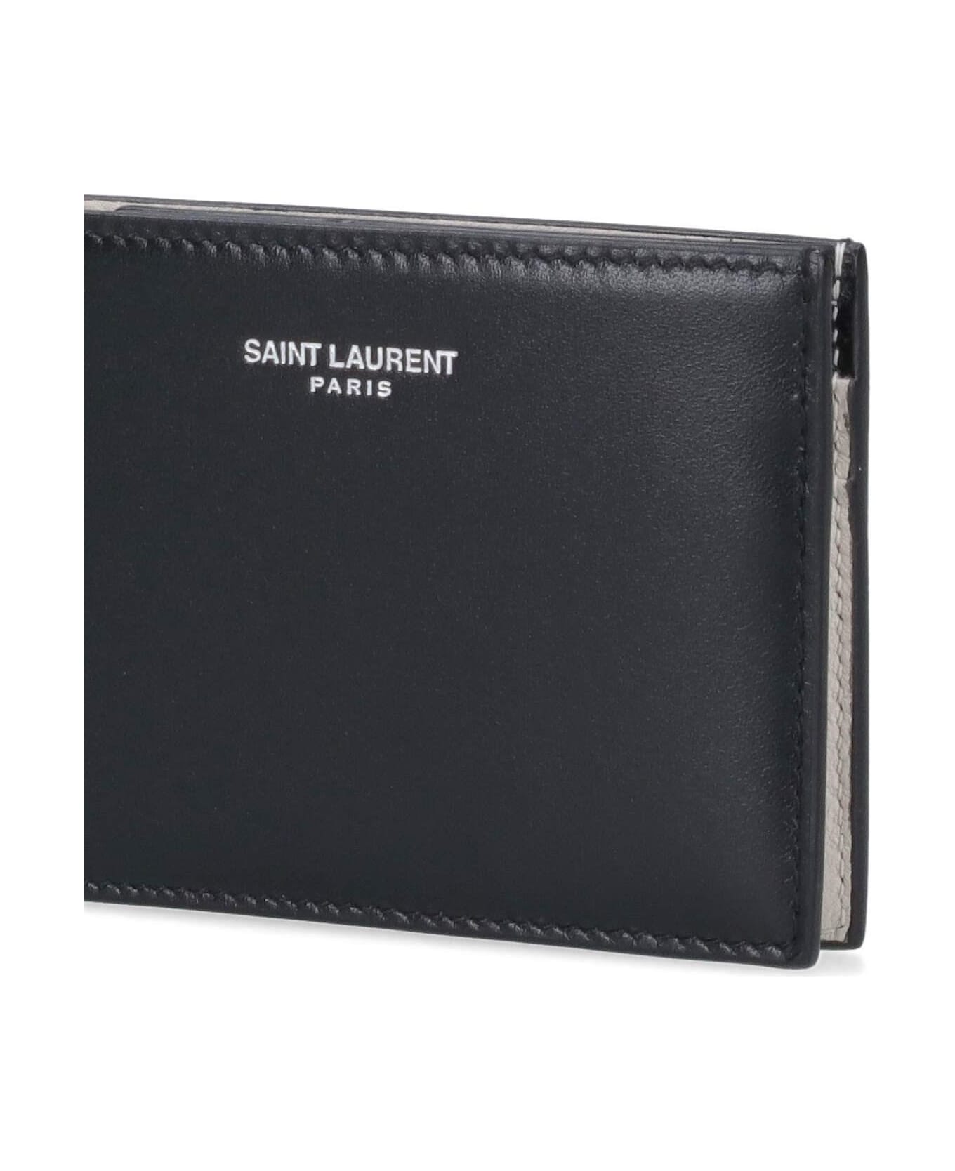 Saint Laurent 'paris' Bi-fold Card Holder - Nero Crema Soft