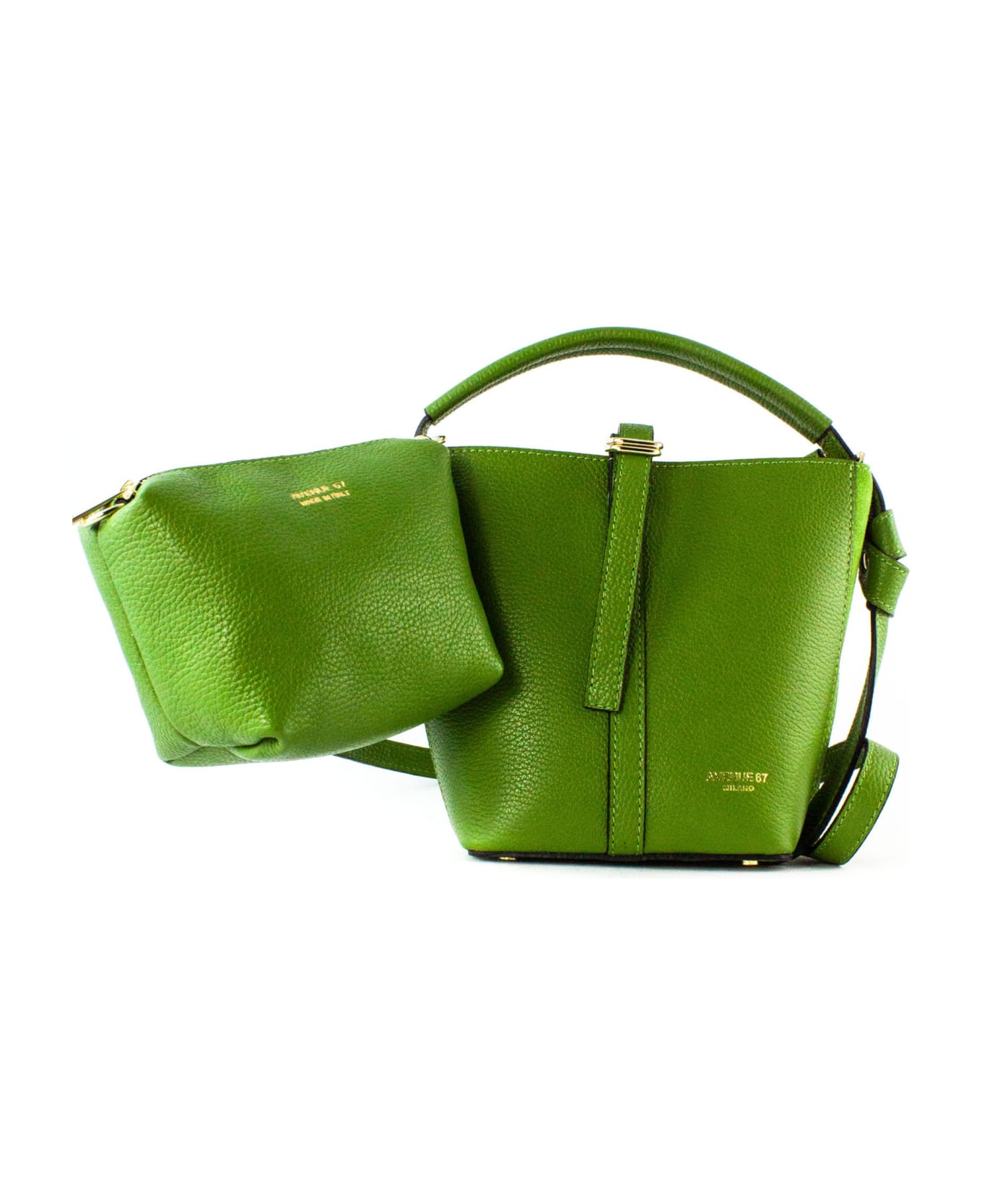 Avenue 67 Green Grained Leather Bag - Green トートバッグ