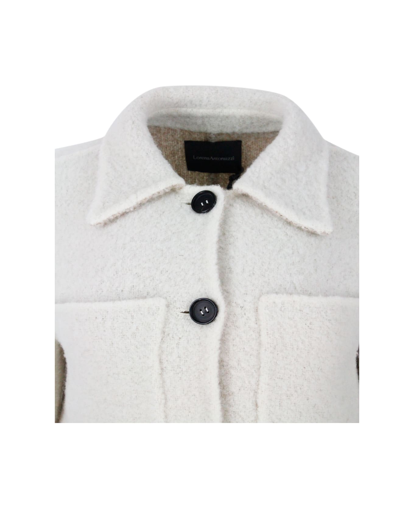 Lorena Antoniazzi 3/4 Length Pea Coat In Fine And Soft Alpaca Stretch Wool That Is Very Light And Comfortable. Button Closure 3/4 Length Pea Coat In Fine And Soft Alpac - White