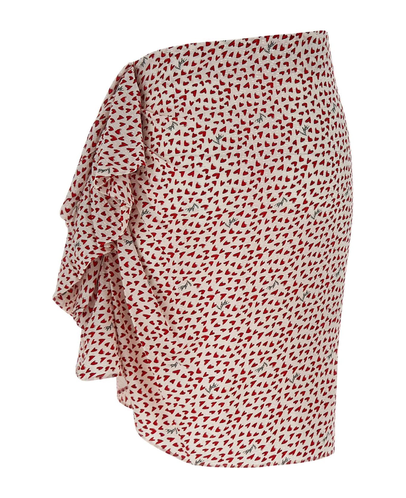 Rotate by Birger Christensen "printed Mini Ruffle Skirt" Crepe Skirt - RED/white