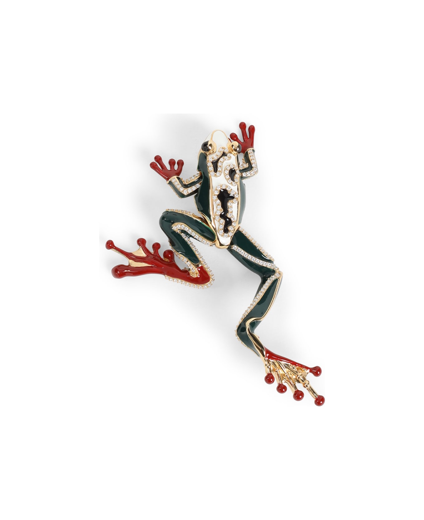 Bottega Veneta Frog Silver Brooch - White Dsrk Green
