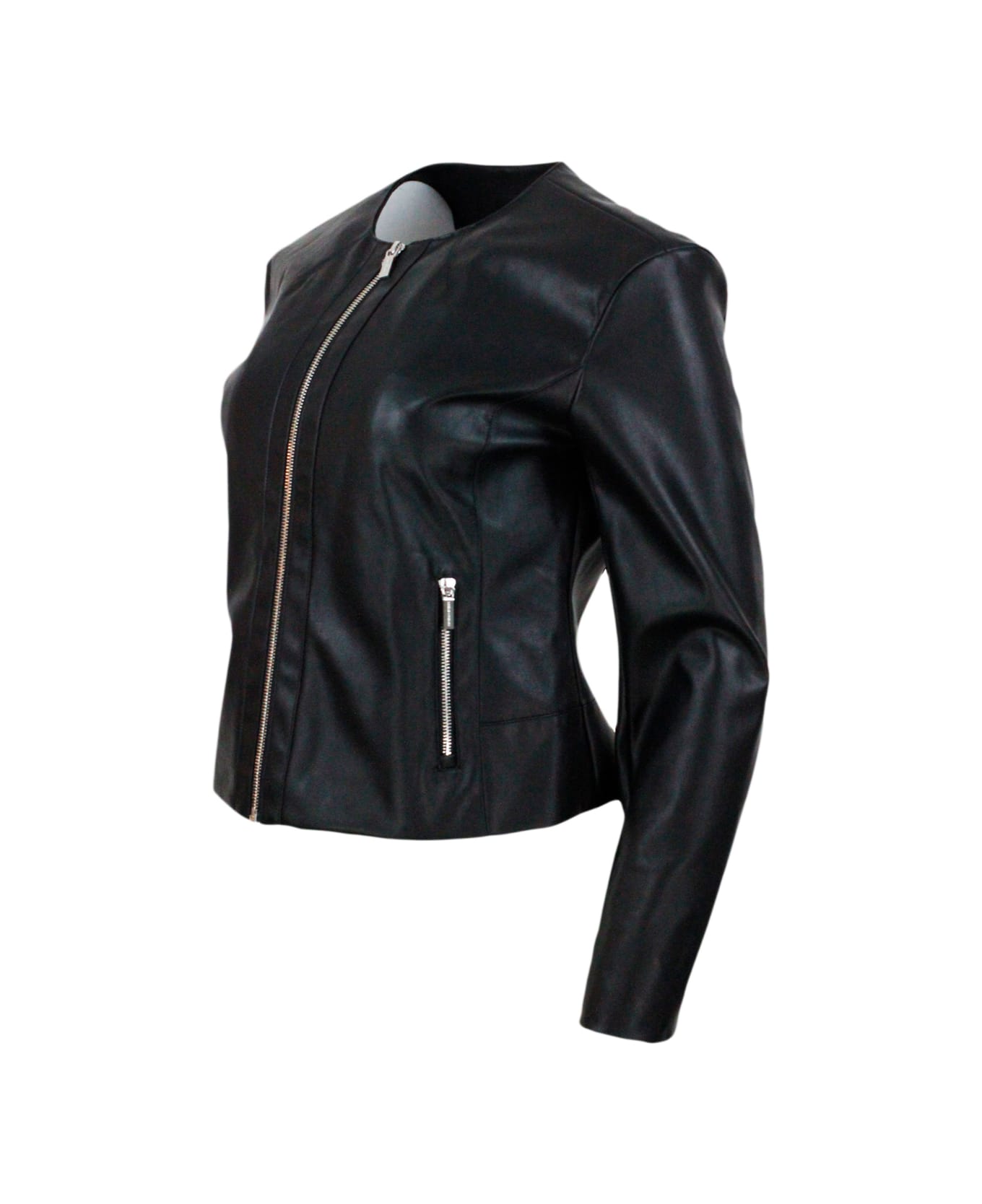 Armani Collezioni Slim-fit Eco-leather Jacket With Zip Closure And Side Pockets - Black