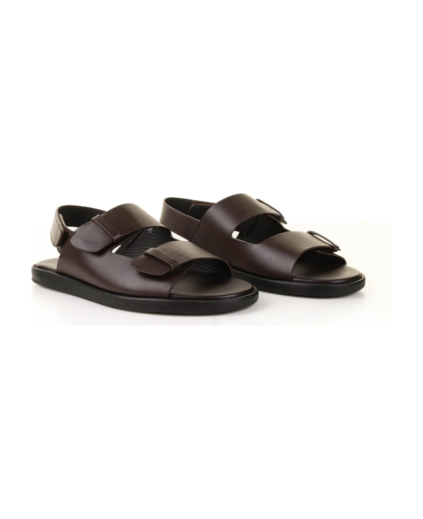 Doucal's Sandal In Dark Brown Leather And Rubber Sole - T MORO