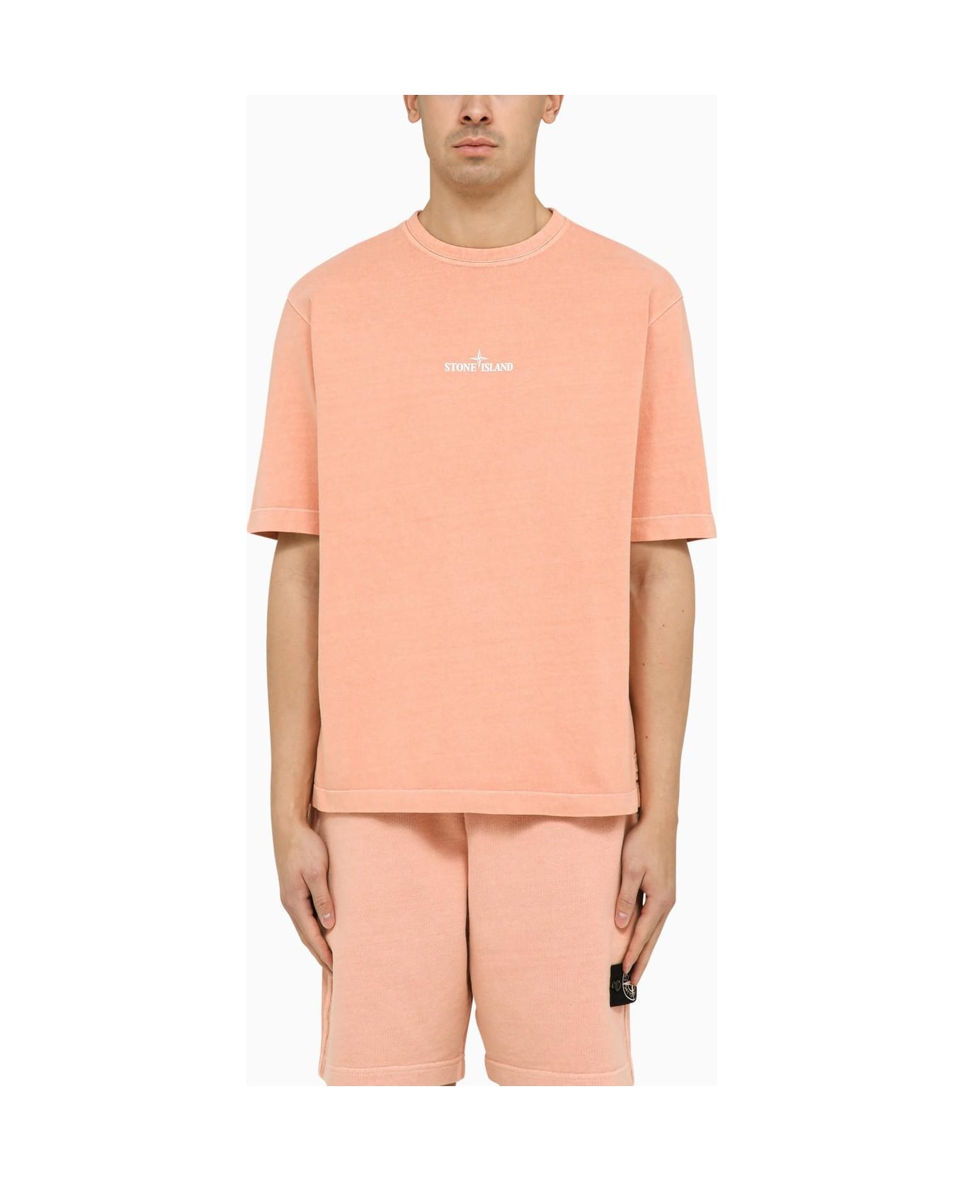 Stone Island Rust-coloured Cotton T-shirt With Logo - Rosa シャツ