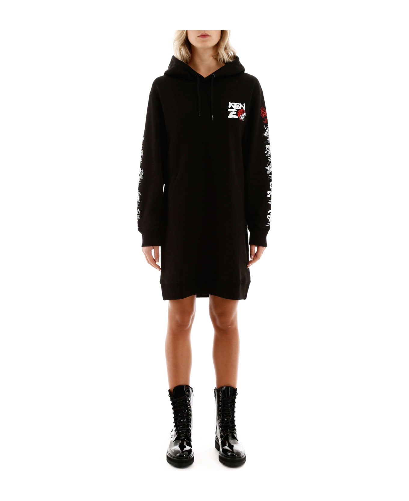 Kenzo Sweatshirt Dress With Graphic Print - BLACK (Black)
