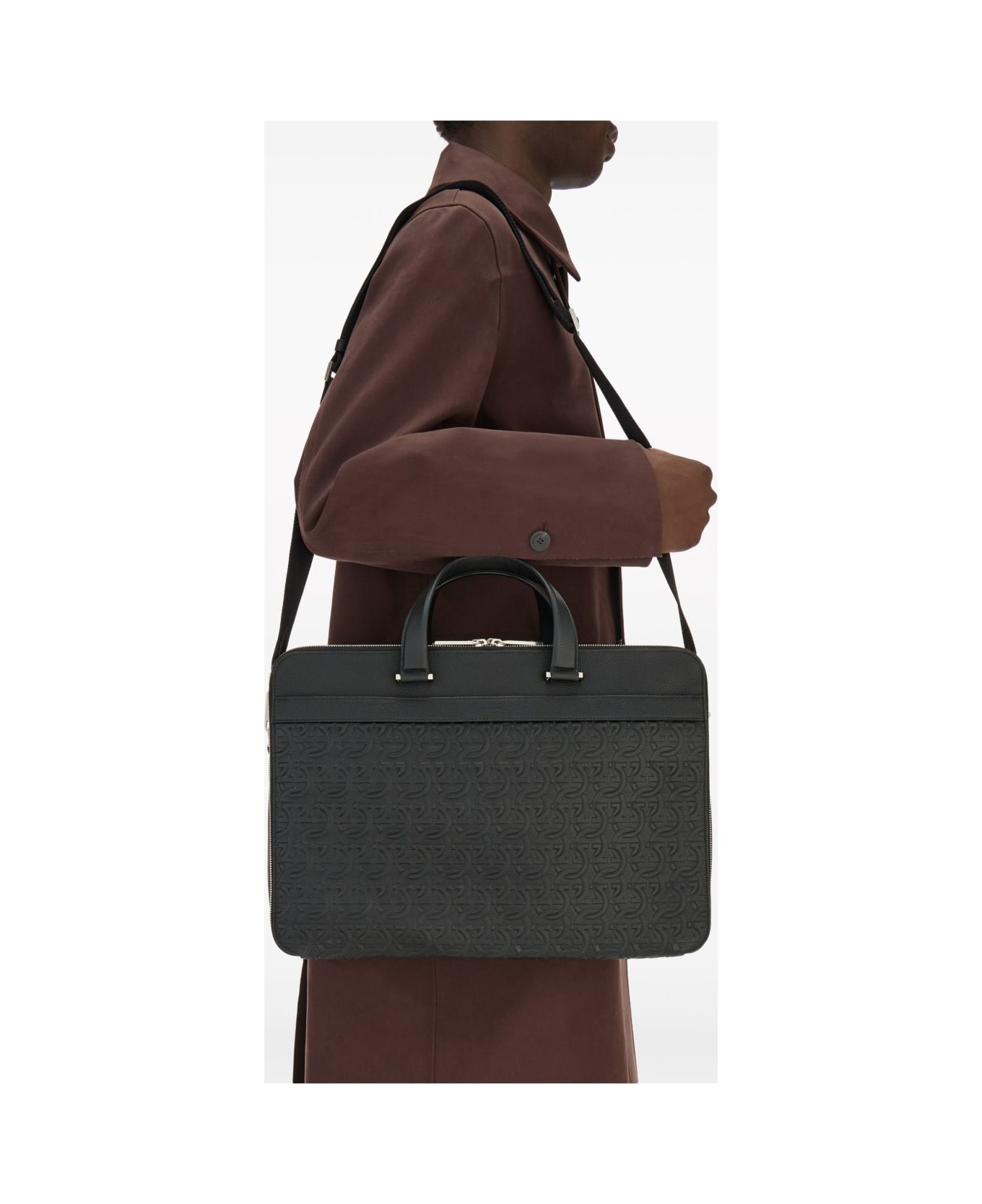 Ferragamo Gancini Leather Handbag - Black