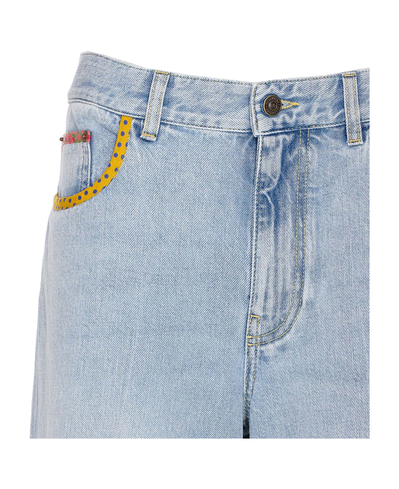 Valentino Garavani Embroidered Denim Pants - Blue
