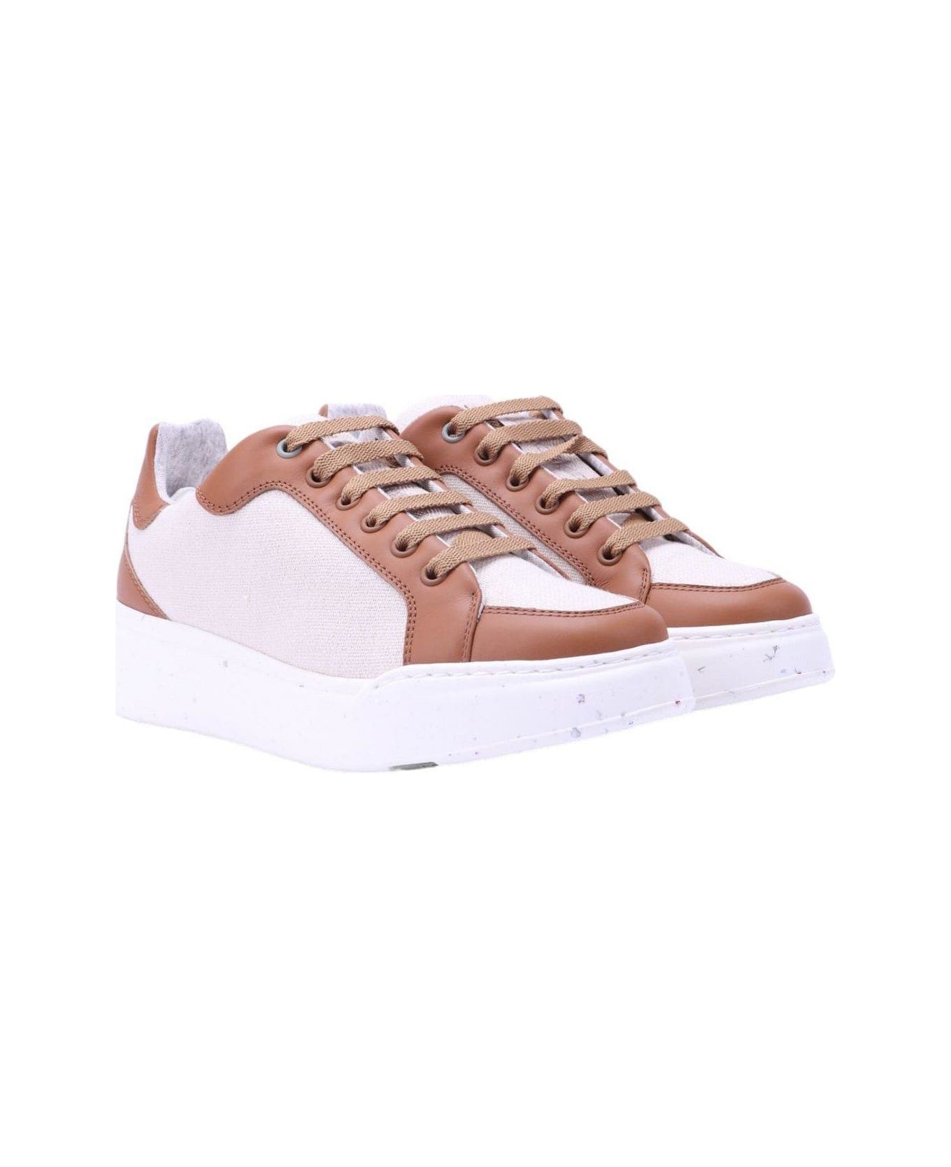 Max Mara Round Toe Lace-up Sneakers - Cuoio
