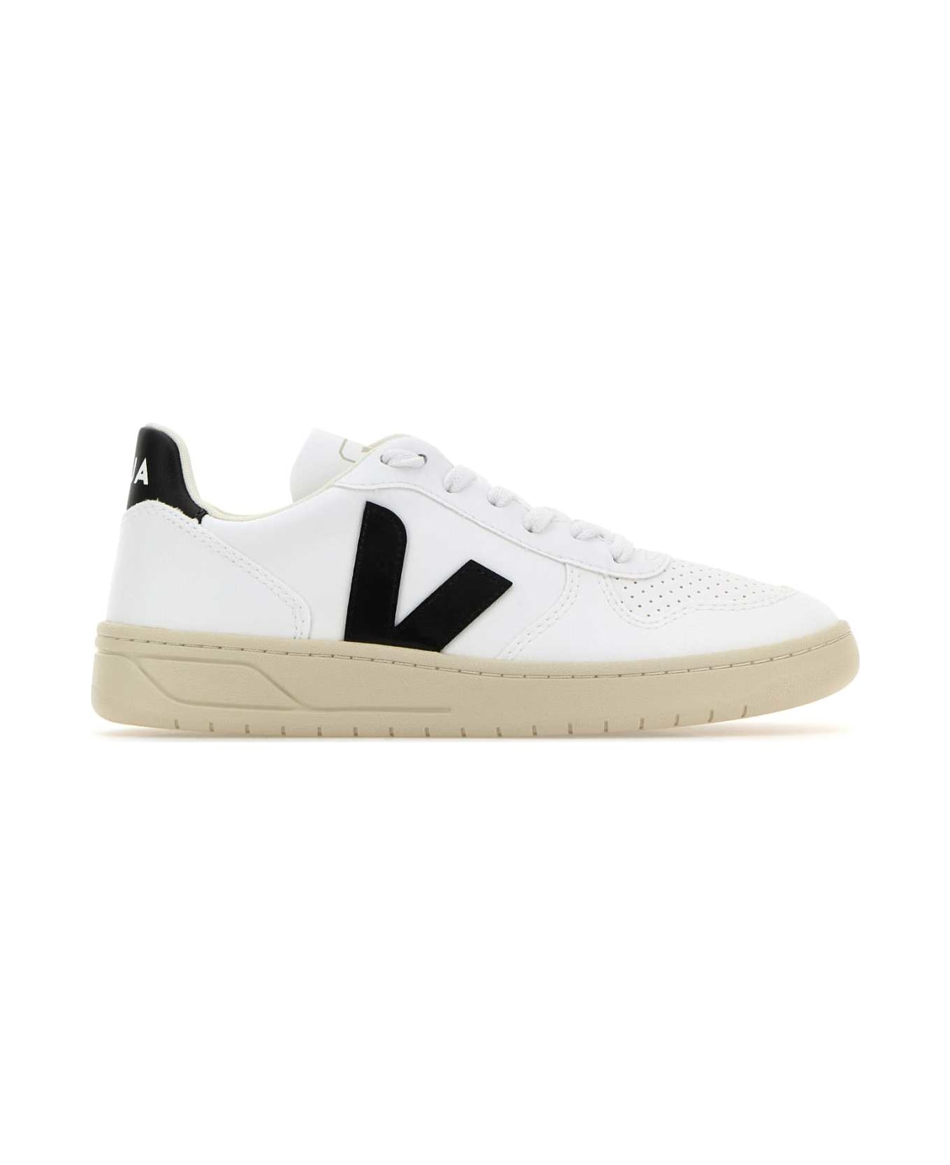Veja White Leather V-10 Sneakers - WHITEBLACK