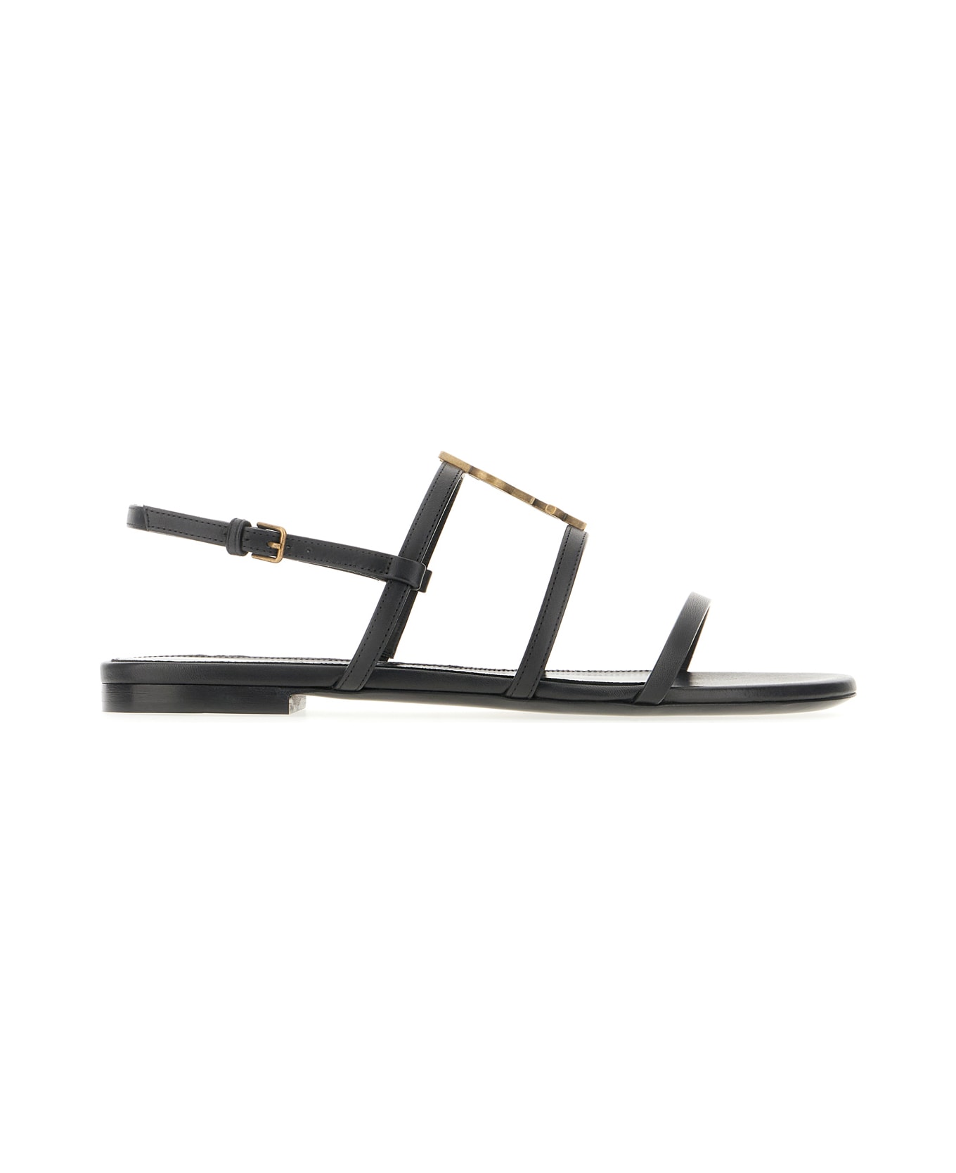 Saint Laurent Black Leather New Cassandra Sandals - BLACK