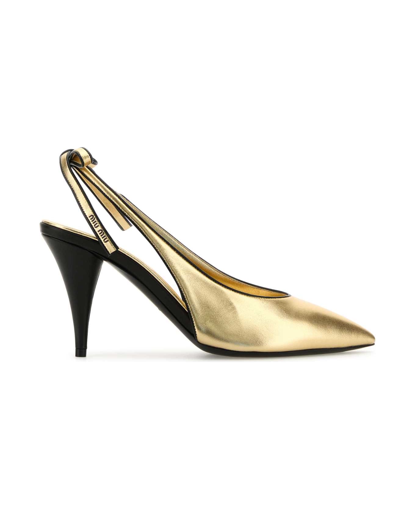 Miu Miu Gold Leather Pumps - PLATINONERO