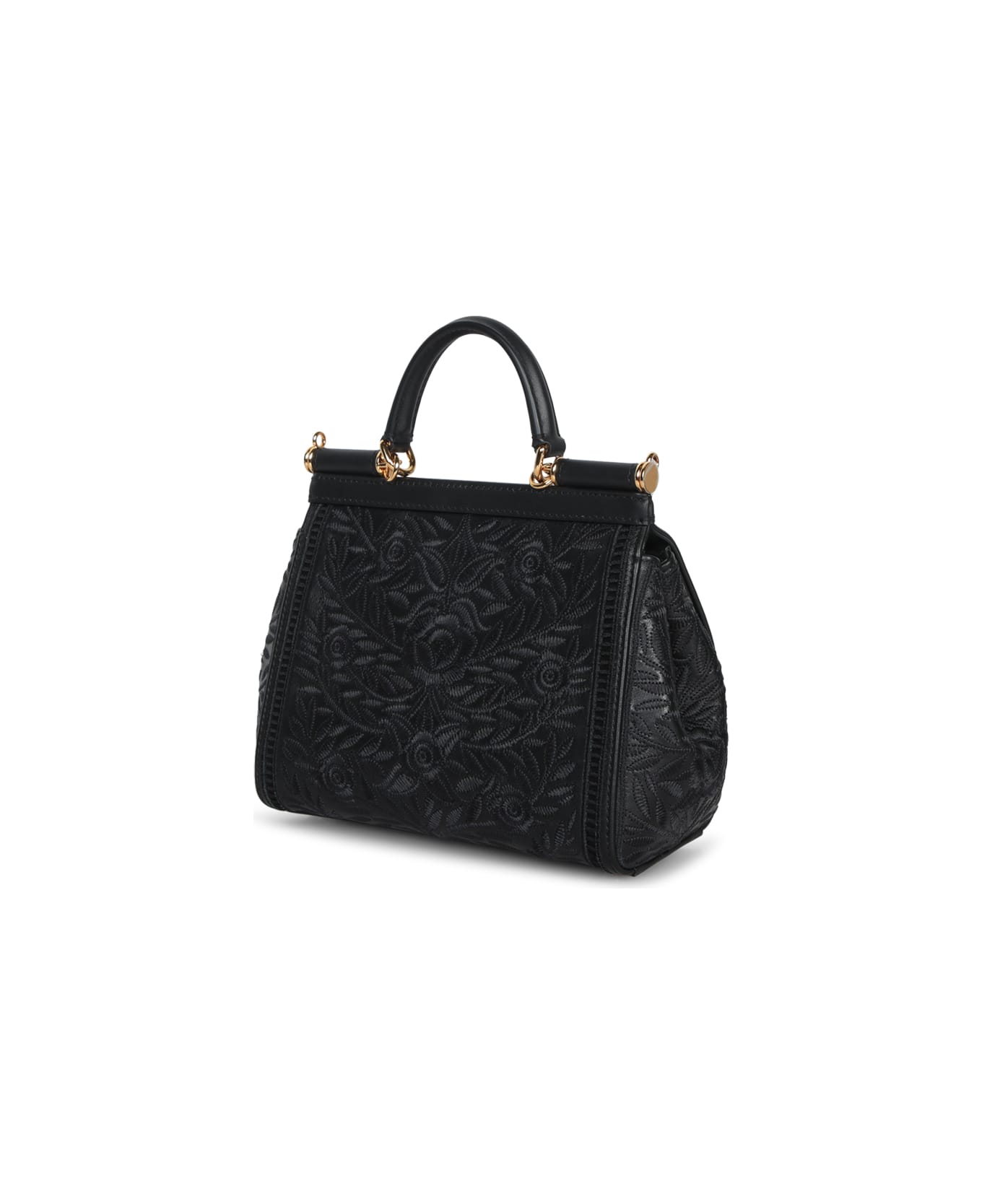 Dolce 
Gabbana Black Leather Medium Sicily Handbag - NERONERO