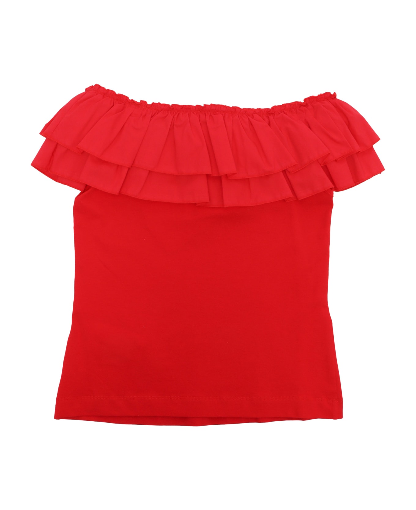Monnalisa Girl's T-shirt With Ruffles - RED Tシャツ＆ポロシャツ
