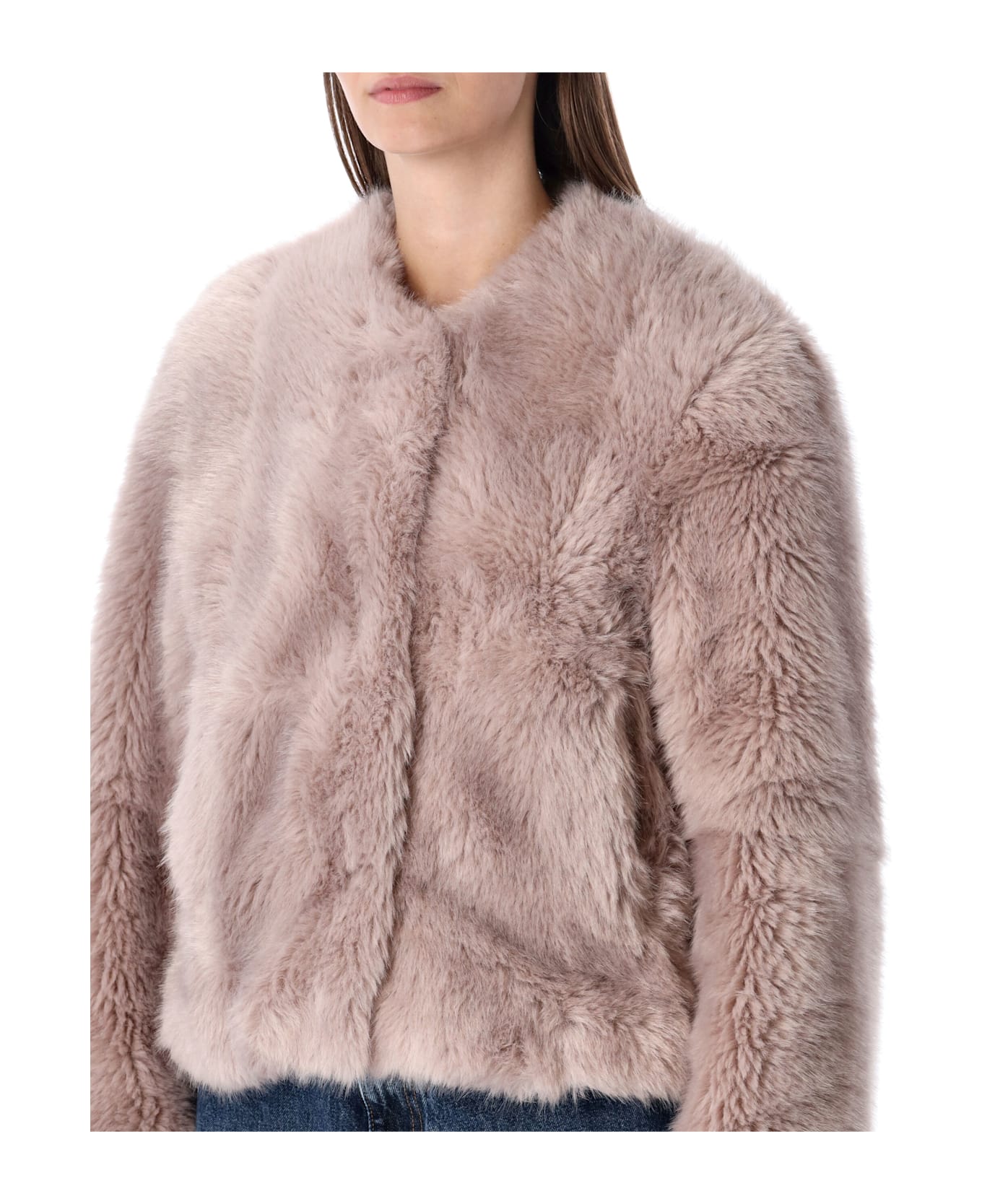 STAND STUDIO Halle Patchwork Faux Fur Jacket - DUSTY ROSE