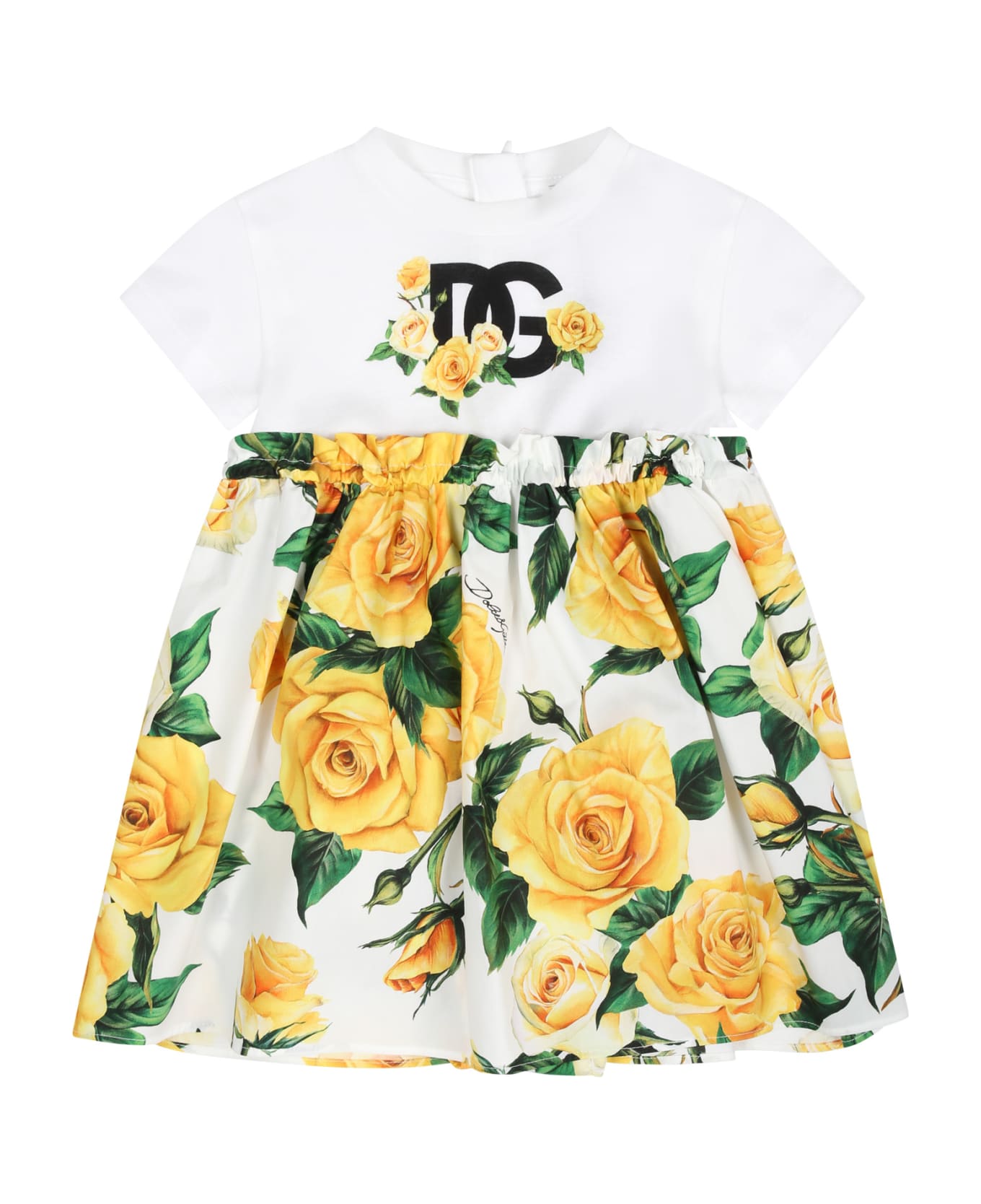 Dolce & Gabbana White Casual Dress For Baby Girl With Flowering Pattern - Multicolore ボディスーツ＆セットアップ