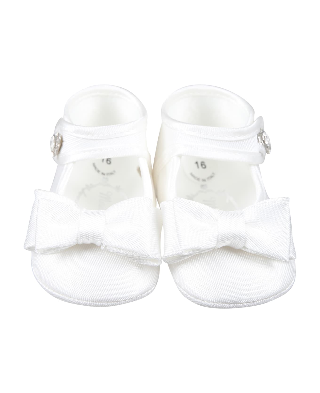 Monnalisa White Flat Shoes For Baby Girl With Bow - White