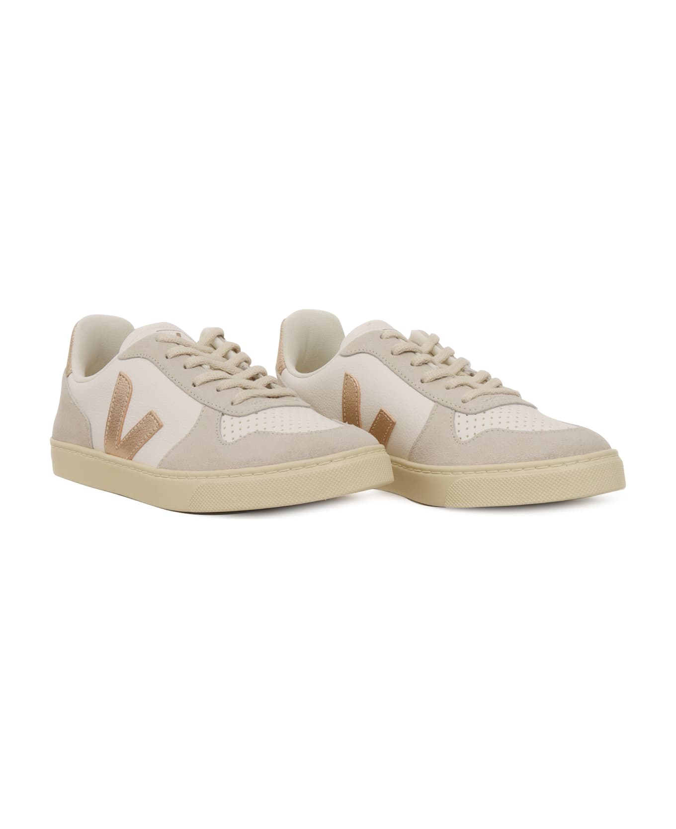 Veja Small V-10 Laces Chromefree Leather Extra-white_platine_natural Sneakers - WHITE