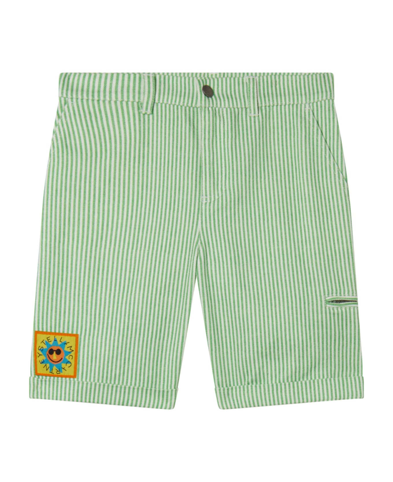 Stella McCartney Kids Pinstriped Shorts With Patch - Cream ボトムス