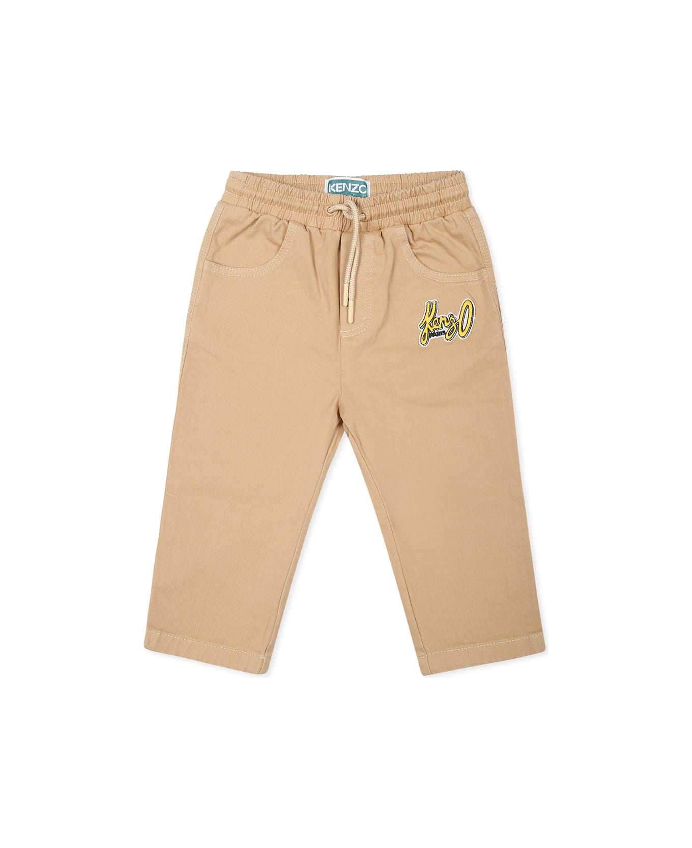 Kenzo Kids Beige Trousers For Baby Boy With Logo - Beige