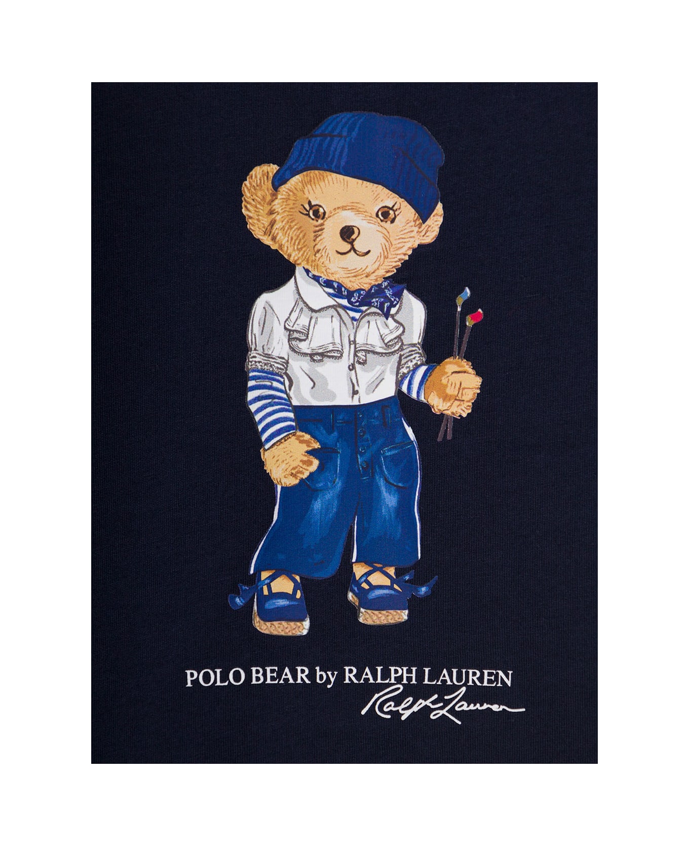 Polo Ralph Lauren Blue Crewneck T-shirt With Teddy Bear Print In Cotton Baby - Blu