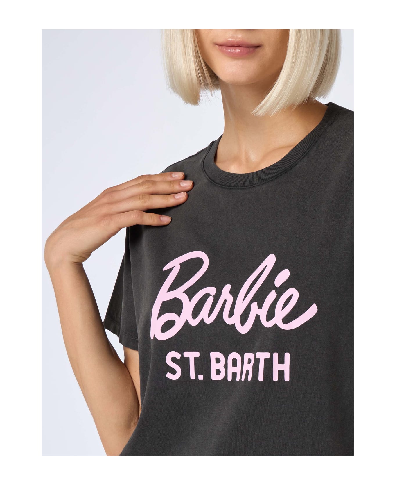 MC2 Saint Barth Woman Cotton Jersey Crewneck T-shirt Emilie With Barbie St. Barth Print | Barbie Special Edition - BLACK