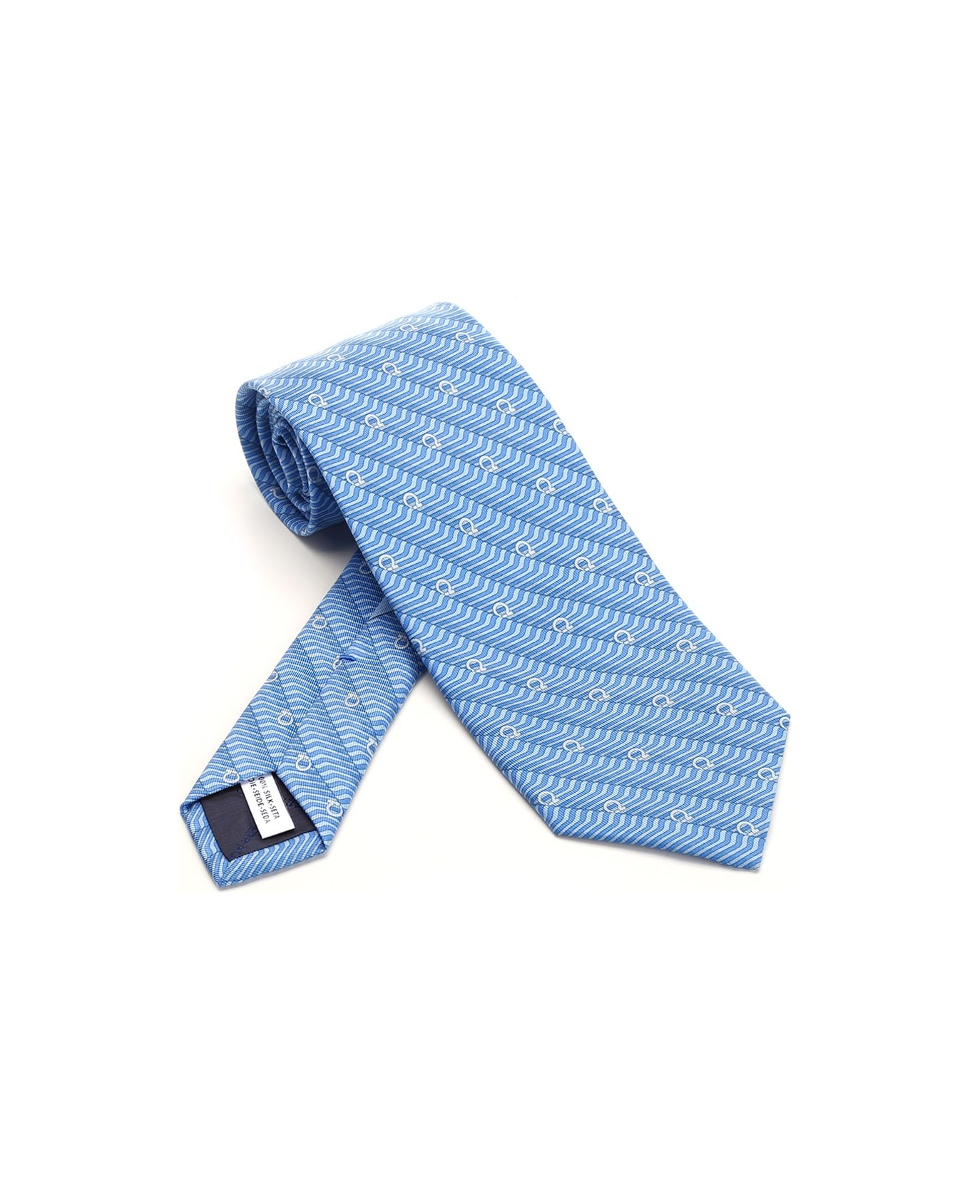 Ferragamo Silk Tie With 'sogno' Print - F.azzurro