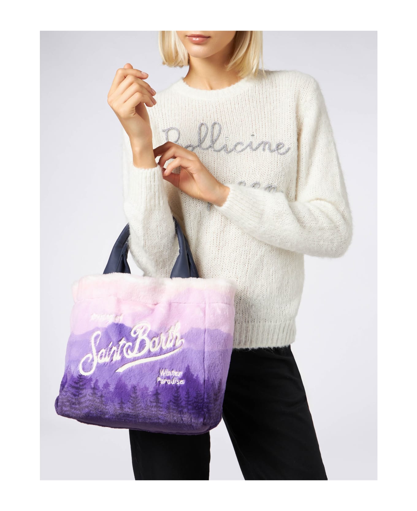 MC2 Saint Barth Furry Soft Colette Handbag With Postcard Jacquard - PINK
