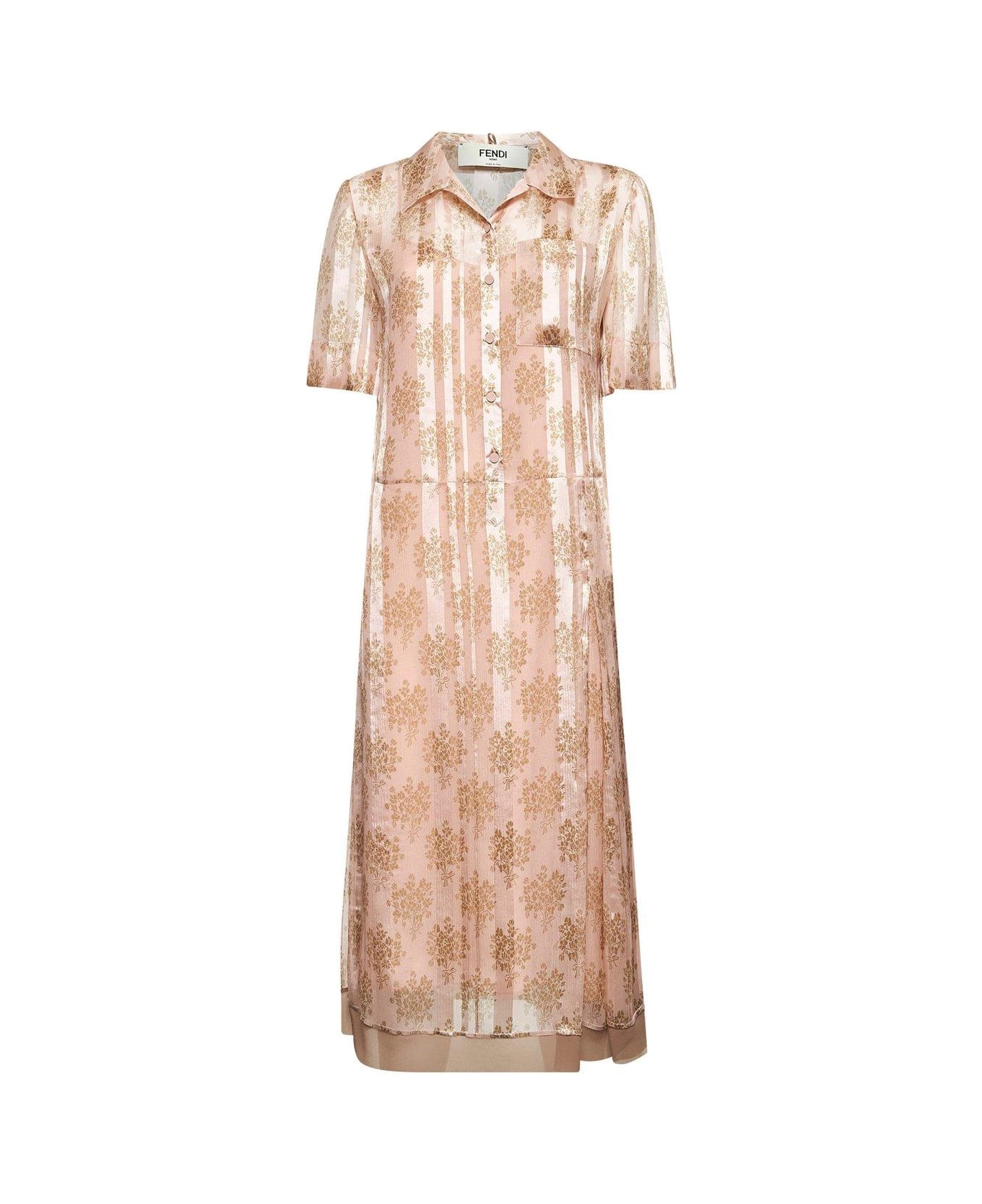 Fendi Floral Printed Short Sleeved Shirt Dress - STRAWBERRY