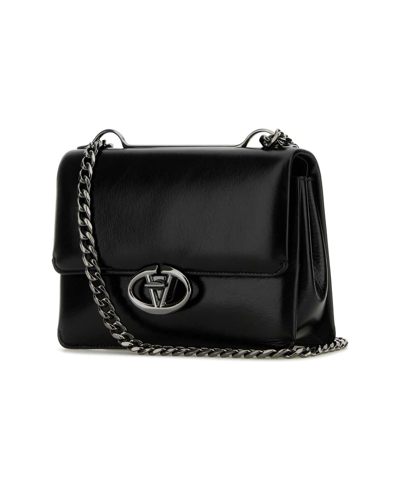 Valentino Garavani Black Leather Small Vlogo Shoulder Bag - NERO