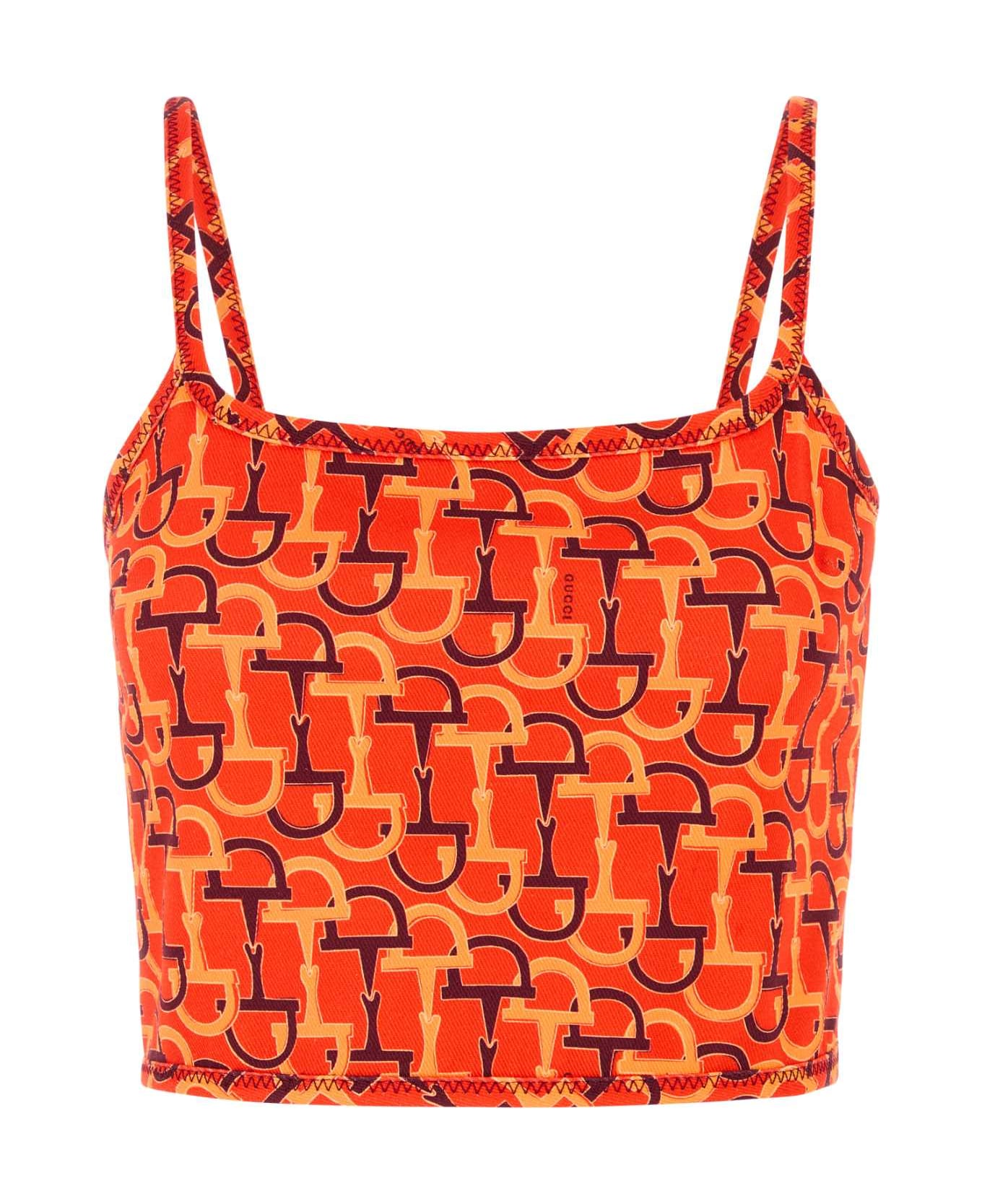 Gucci Printed Cotton Top - ORANGEROSSOANCORA
