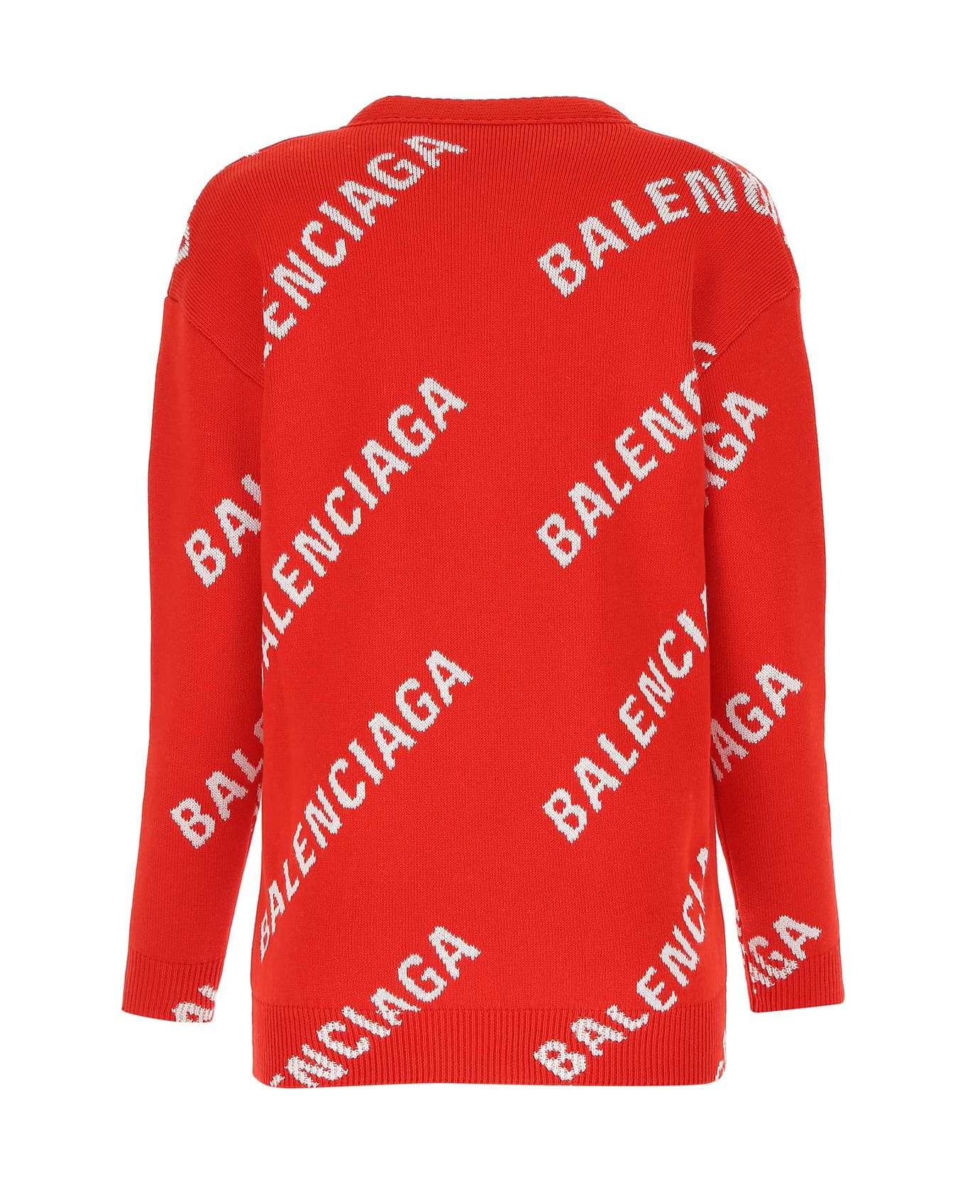 Balenciaga Embroidered Stretch Cotton Blend Oversize Cardigan - REDWHITE