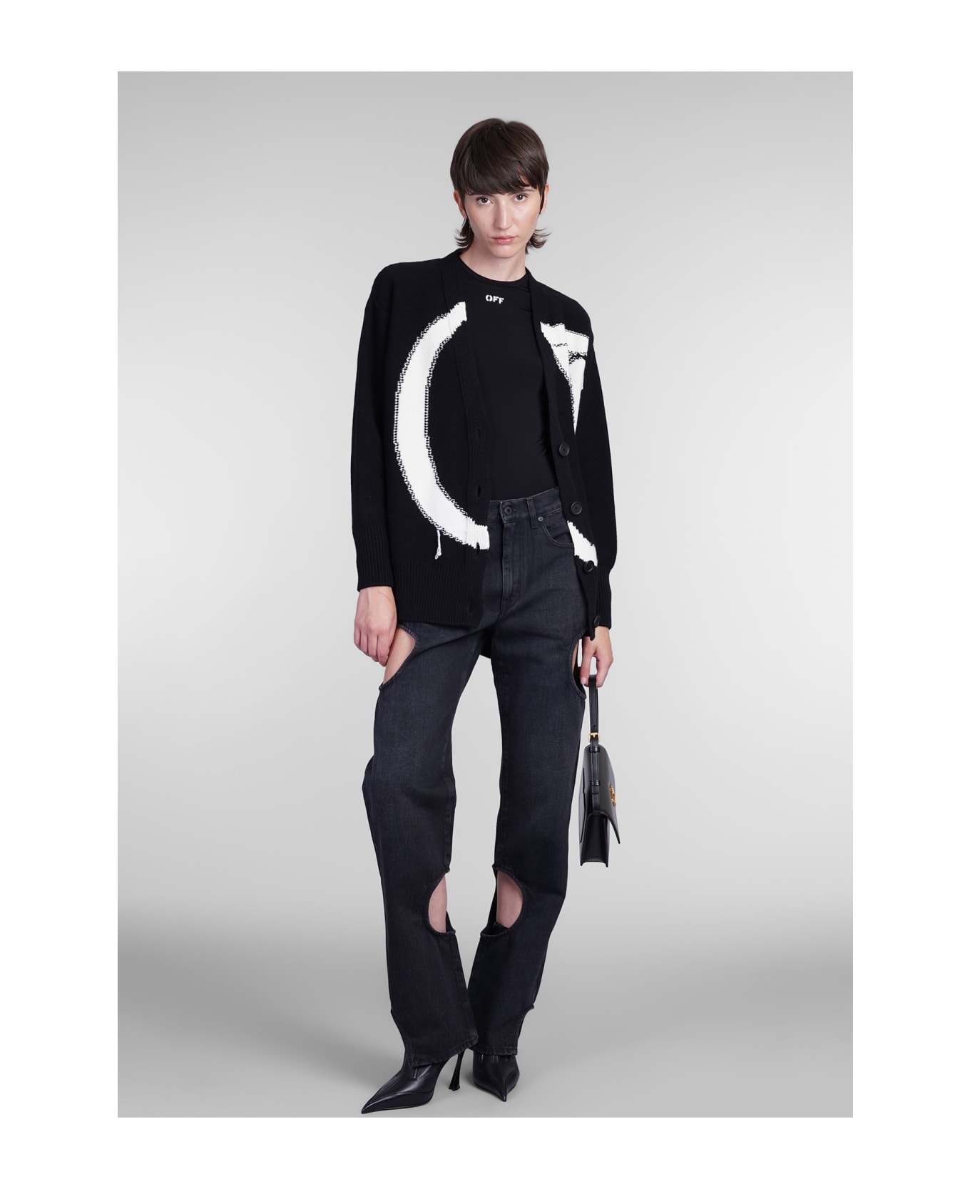 Off-White Cardigan In Black Wool - black