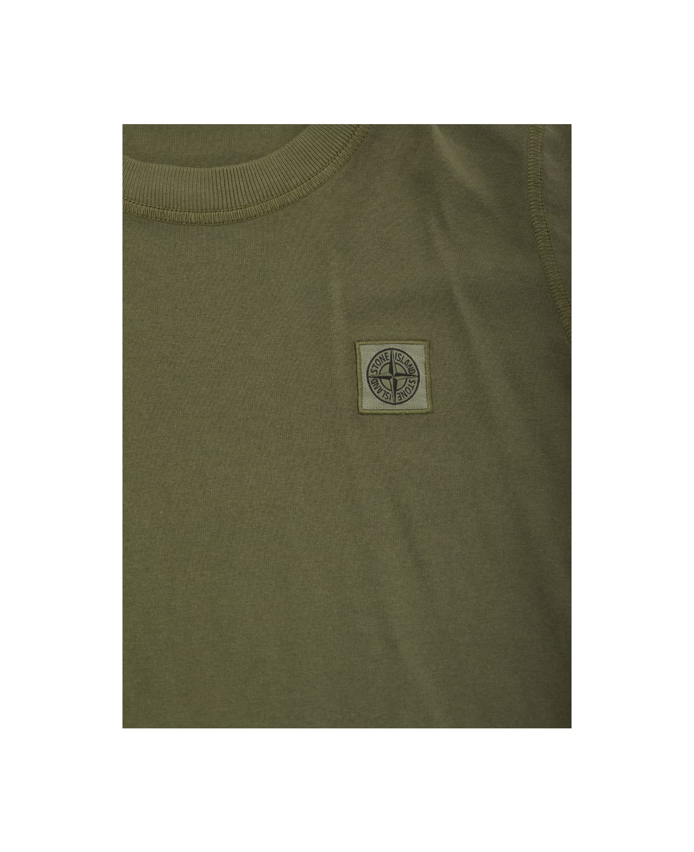 Stone Island Junior Green Crewneck T-shirt With Logo Patch In Cotton Boy - Green Tシャツ＆ポロシャツ