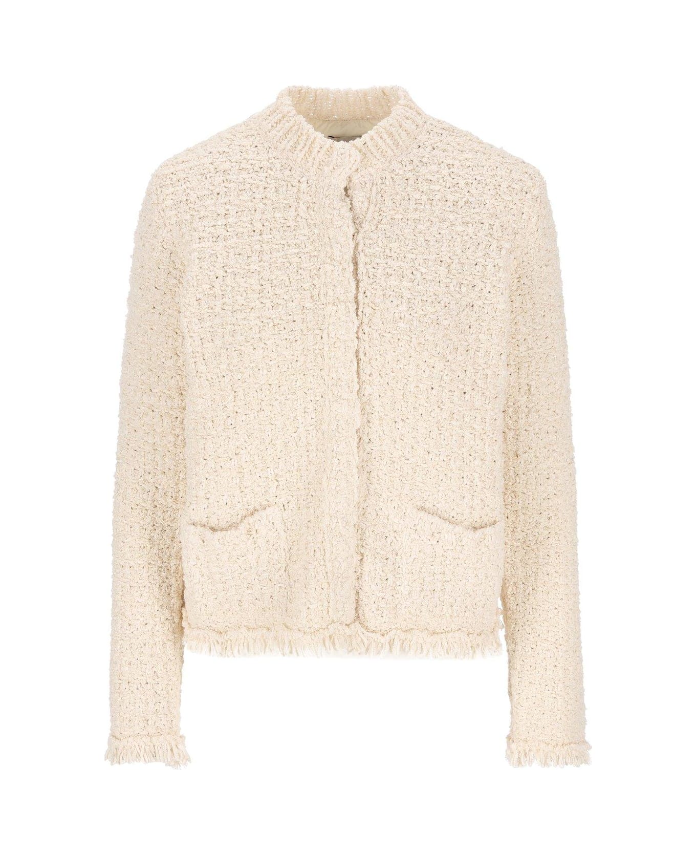 Moncler Panelled Tweed Padded Cardigan - White
