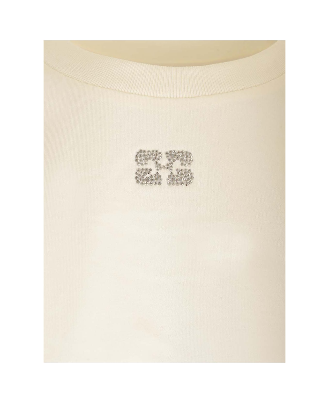 Ganni Basic T-shirt With Strass - White