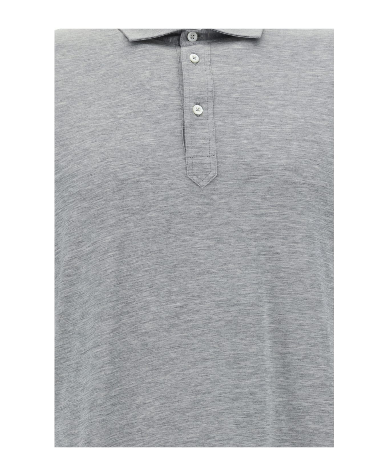 Brunello Cucinelli Slub Cotton Jersey Polo Shirt - Grigio+off White
